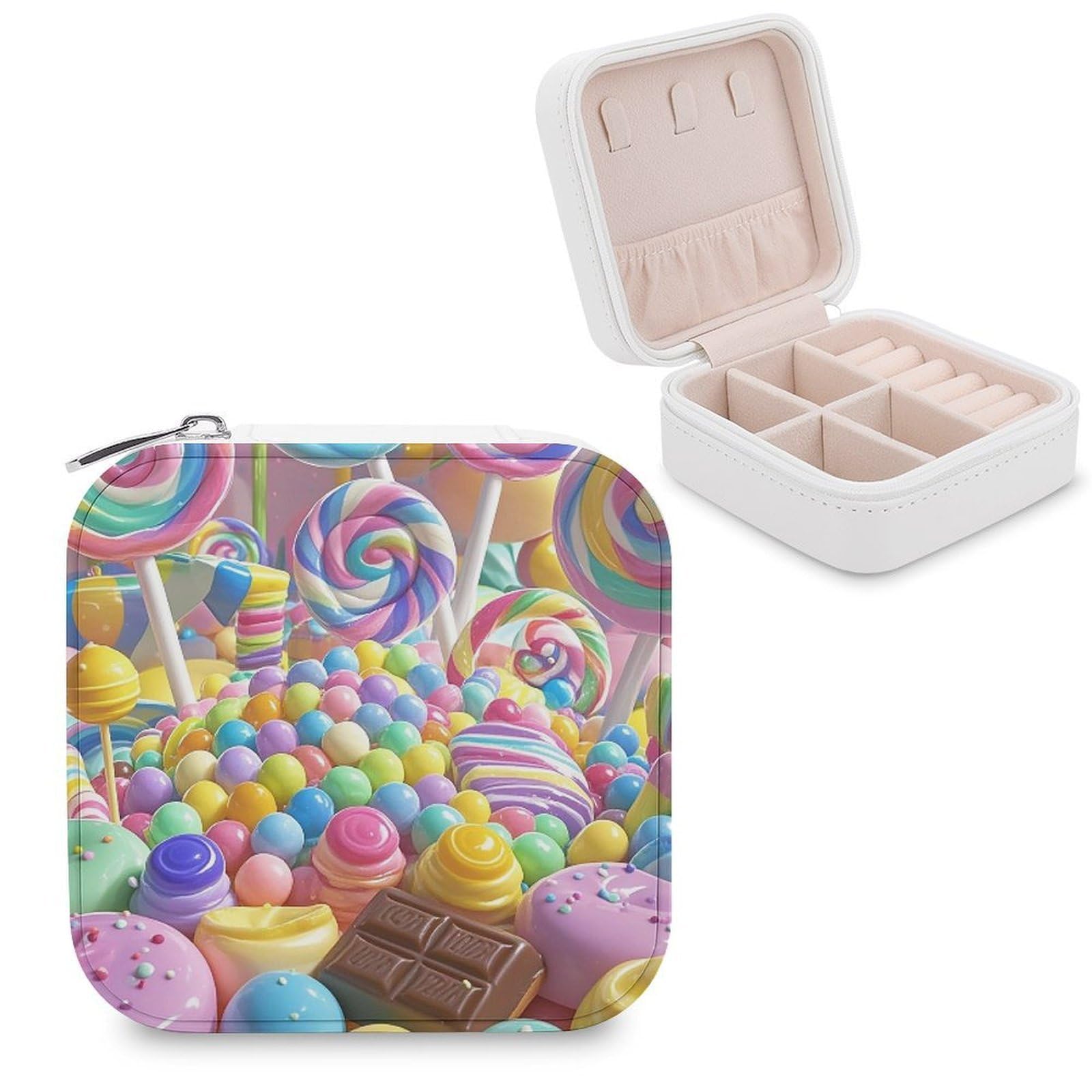 LZQPOEAS Candy Jewelry Box Mini Jewelry Travel Case Trendy Stuff Ring Box Custom PU Leather Jewelry Boxes Portable Jewelry Case Earring Storage Organizer for Girls Women