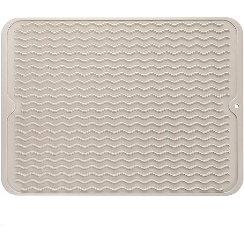 MicoYang Silicone Dish Drying Mat for Multiple Usage,Easy clean,Eco-friendly,Heat-resistant Silicone Mat for Kitchen Counter or Sink,Refrigerator or Drawer liner Tapioca L 16 inches x 12 inches