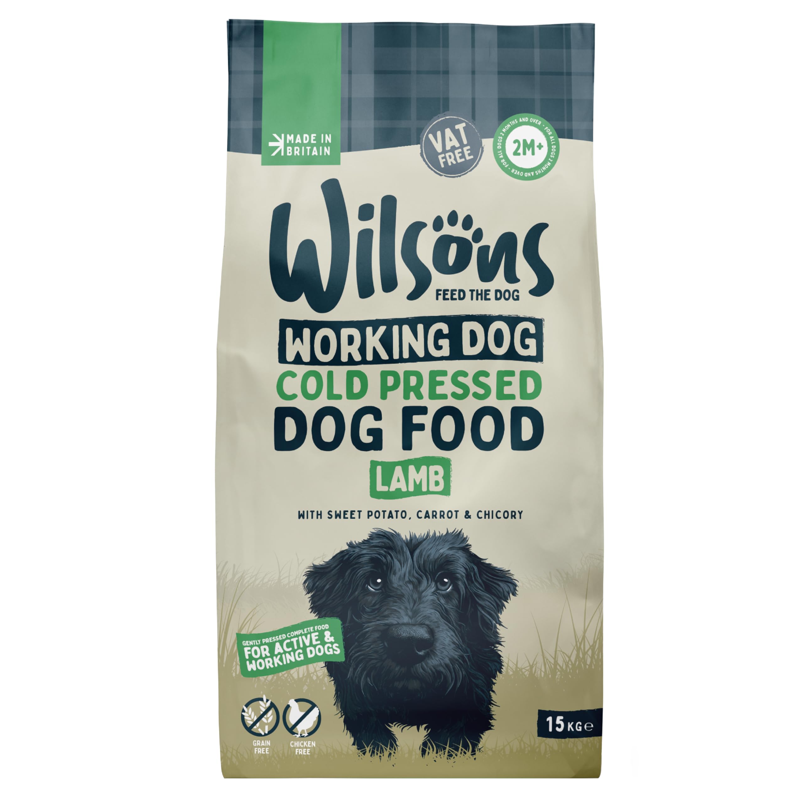 WILSONSCold Pressed Dog Food - Complete Dry Meal with Natural, Hypoallergenic, Grain Free Ingredients, Best Introduced Gradually, Suitable for Adult Dogs and Puppies 2 Months + (Lamb) (15kg)