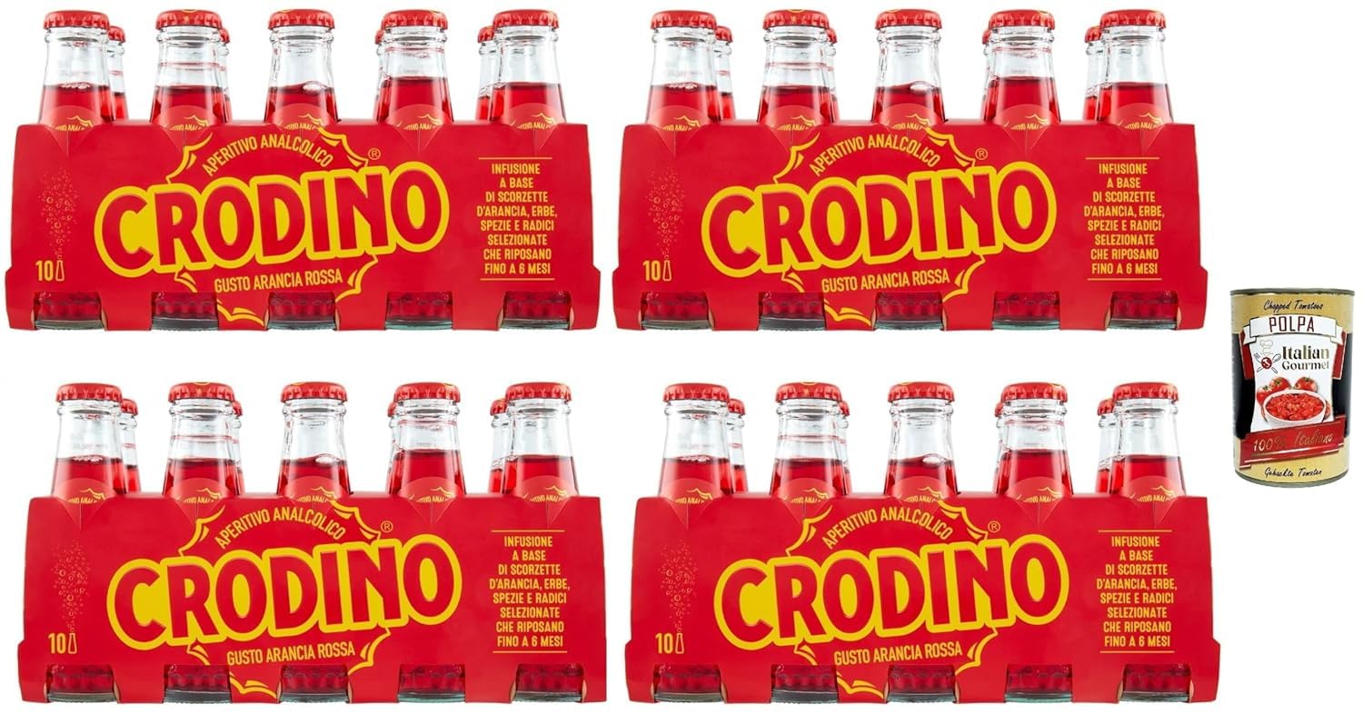 Italian Gourmet Bundle Crodino, Apéritif Sans Alcool Goût Orange Rouge 40 x 10 cl Boisson Apéritive Italienne Pack Verre Ready to Drink Format Mini Bouteilles + Italian Gourmet Polpa