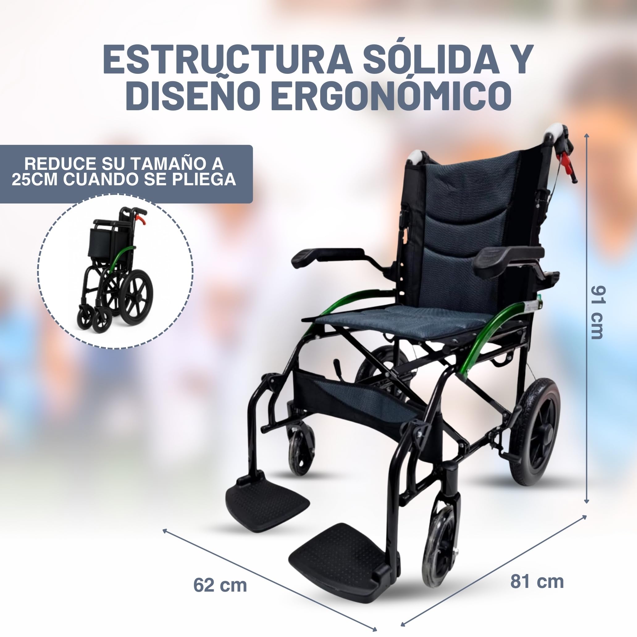 Inko Mobility Silla de Ruedas Plegable Ligera, Estable y Segura, Silla de Ruedas de Paseo para Adultos, Ancianos y Mayores, Dispositivo Antivuelco Incluído, Estrecha y Resistente, Wheelchair