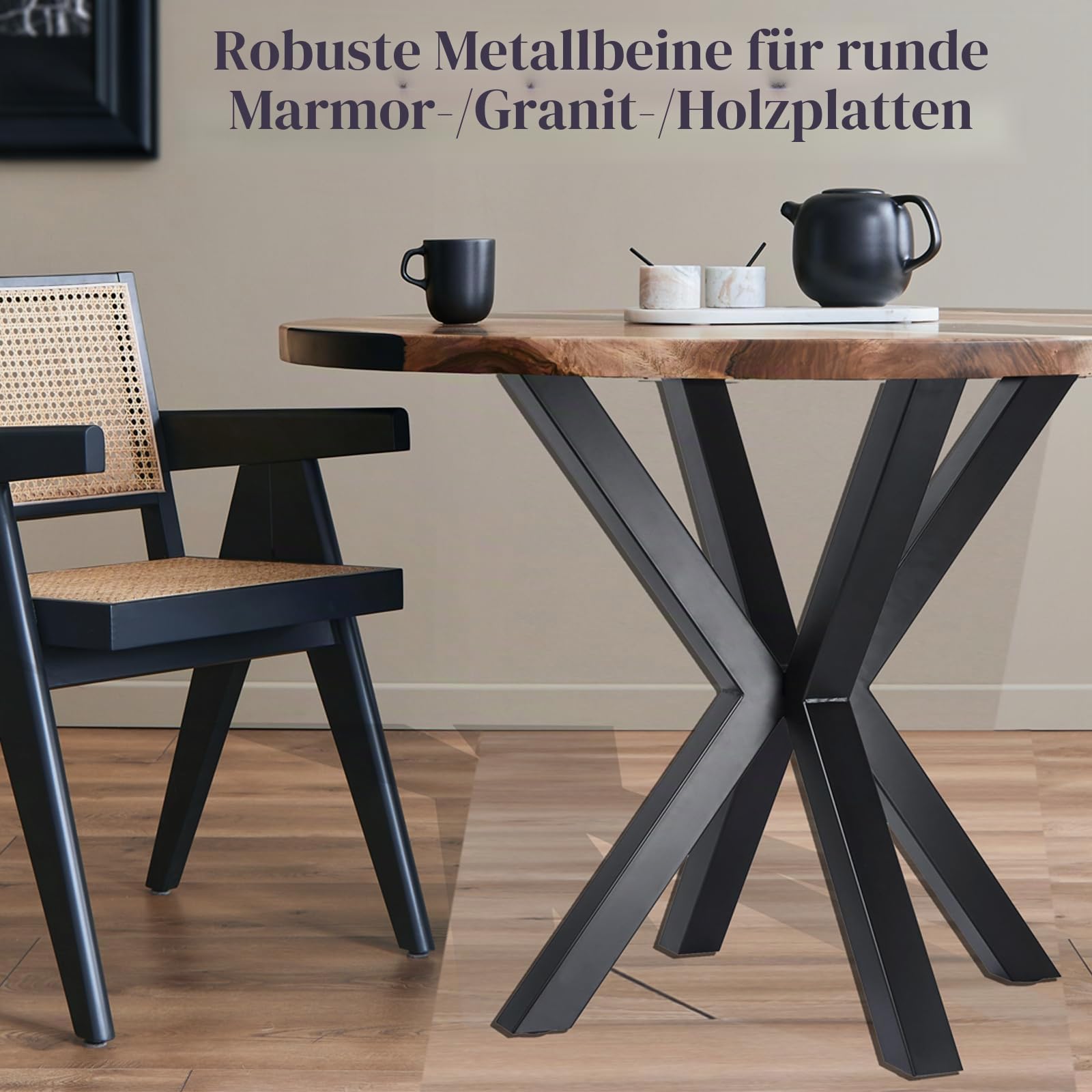 Homtone Schwerlast Metall Tischbeine, Schwarz, H71xW60cm Cross Shape | Industrielle Robuste DIY Spider Tischgestell für Runde & Quadratische Couchtisch und Esstische, Kreuzförmige