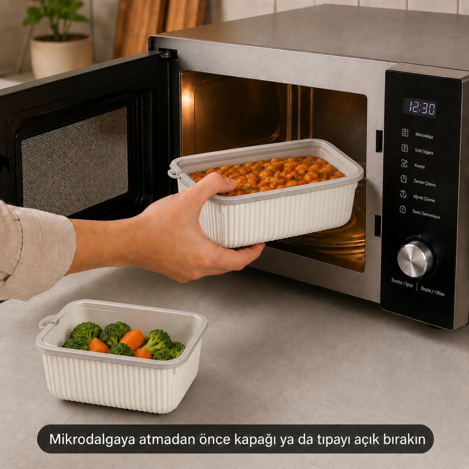 Kabakoz Vakumlu Silikon Kapaklı Plastik Saklama Kabı Seti, 3.5 Litre, Mikrodalga ve Derin Dondurucu İçin Sefer Tası, Gıda Depolama Kutusu, BPA İçermez (600/1100/1800 ml) (Bej, Dikdörtgen)