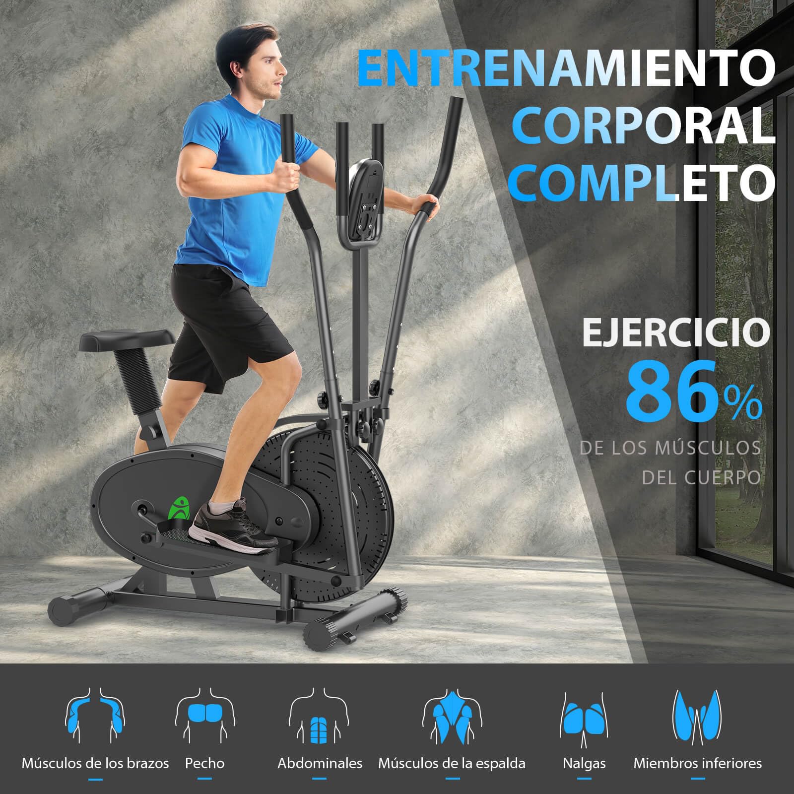 Bicicleta Elíptica para Casa, 2 en 1 Ergonómico Elliptical Cross Trainer con Asiento Ajustable Y Resistencia, Pantalla LCD, Ahorro De Espacio 265 LBS Capacidad De Carga