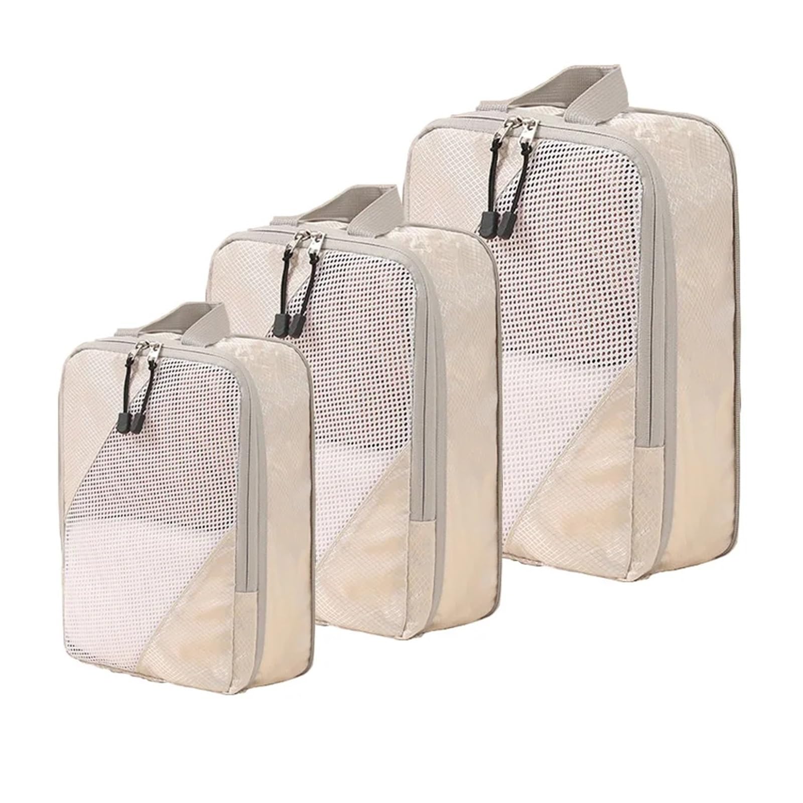 Packwürfel Kompressions-Reisewürfel, 3-teiliges Organizer-Taschen-Set, wasserdicht, for Flugzeugkoffer, Kleidung, Netztaschen(Khaki)