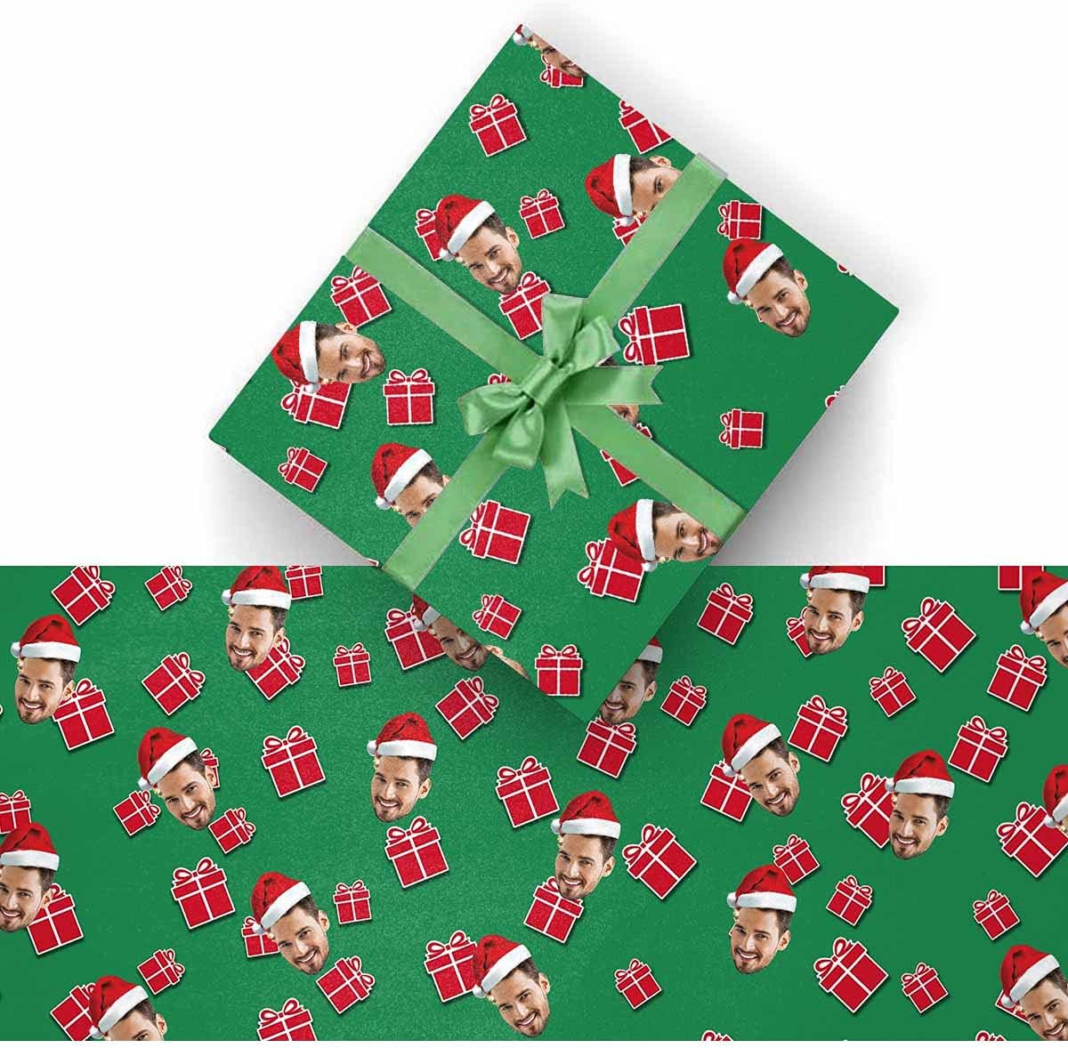 InterestPrint Personalized Photo Wrapping Paper Merry Christmas with Gift Personalized Photo Gift Wrapping Paper | Custom Photo Gift Wrap 58"x 23"