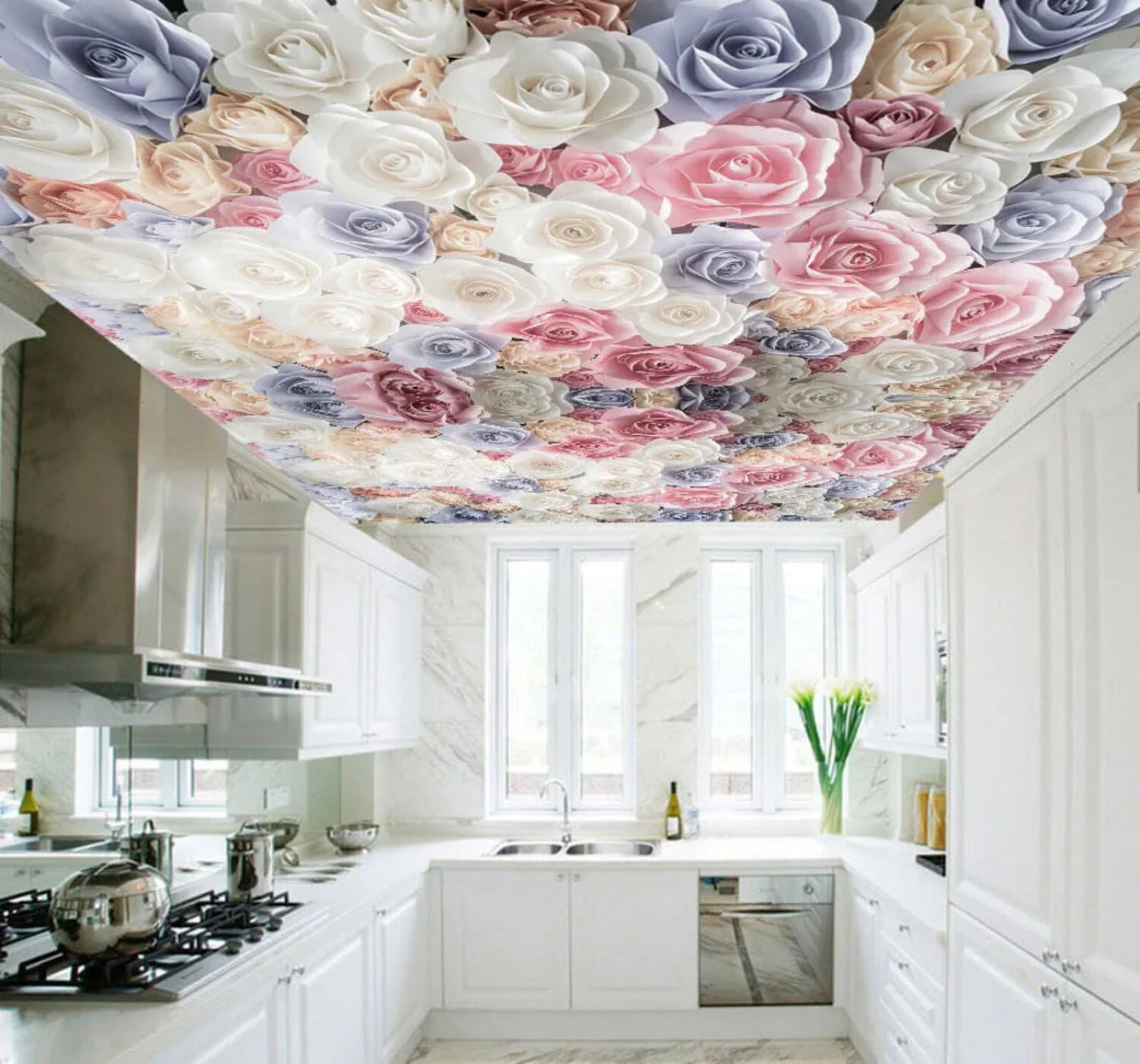 Wallpaper-3D-Xlm 200Cm×140Cm(B×H) Minimalist Romantic Beautiful Colourful Roses 3D Wallpaper Easy Install Feature Office Living Room Sofa Bedroom Tv Background Wall Decoration-200Cm×140Cm