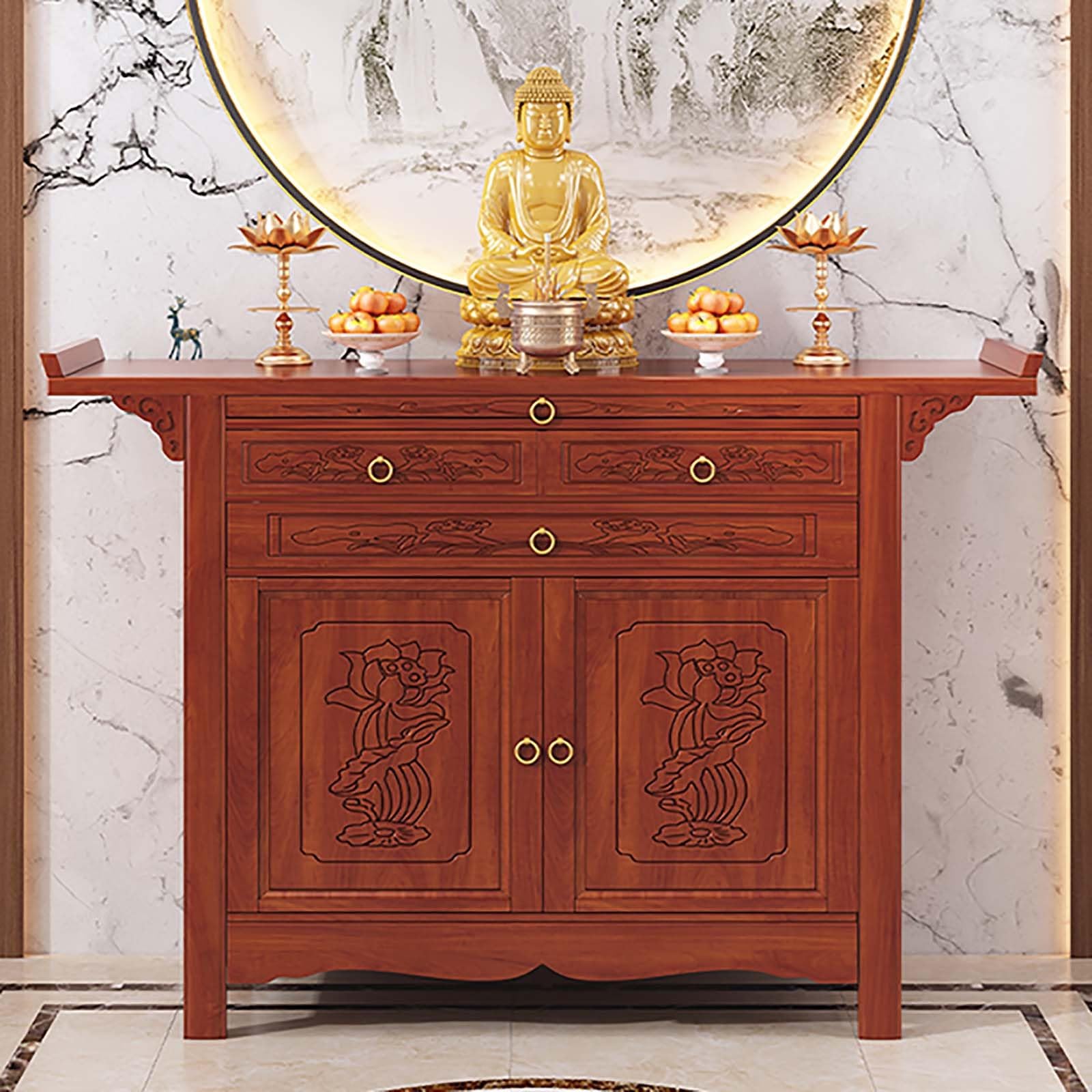 Table d'autel de méditation en bambou de 128 cm pour sanctuaire de prière à la maison
