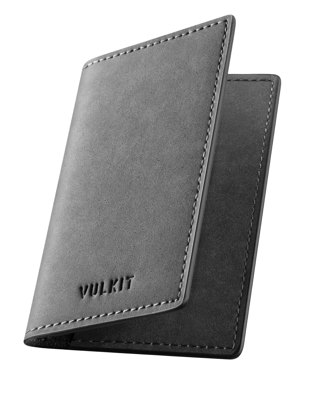 VULKIT Leather Business Card Holder 2 Sided Slim Business Name Card Organizer for Men or Women (Yangba Grey)