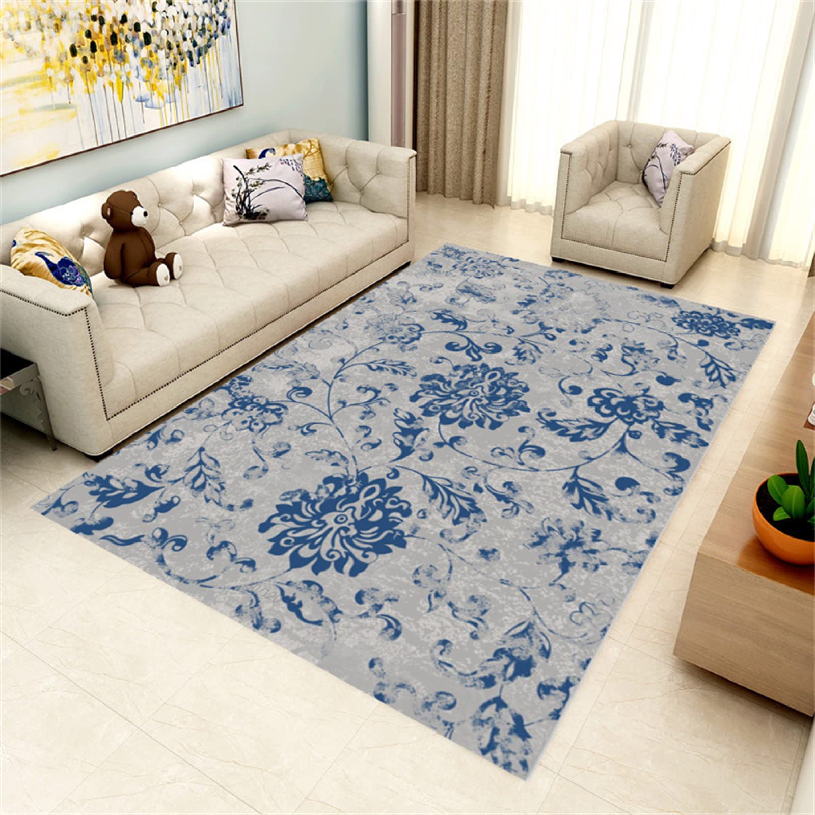 Moquette extérieur terrasse et tapis salon bleu 130x190cm au style abstrait