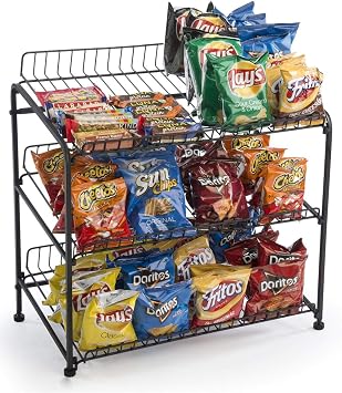Displays2go Countertop Wire Rack, Three Open Shelves Black WCR3SBK