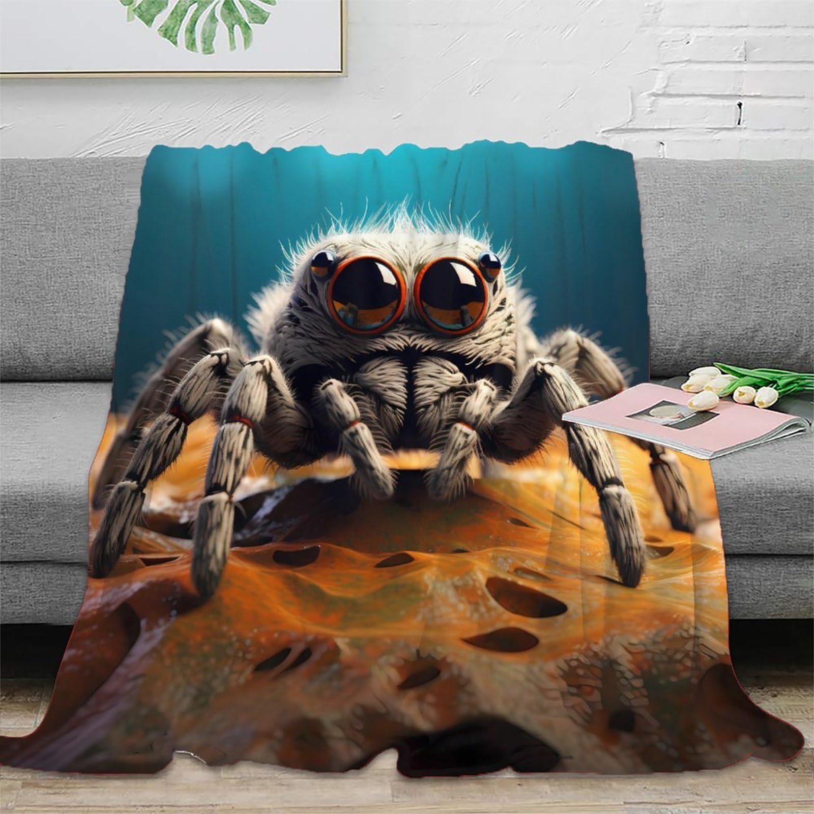 Couverture jumping spider cadeau anniversaire original pour passionné arachnides lit