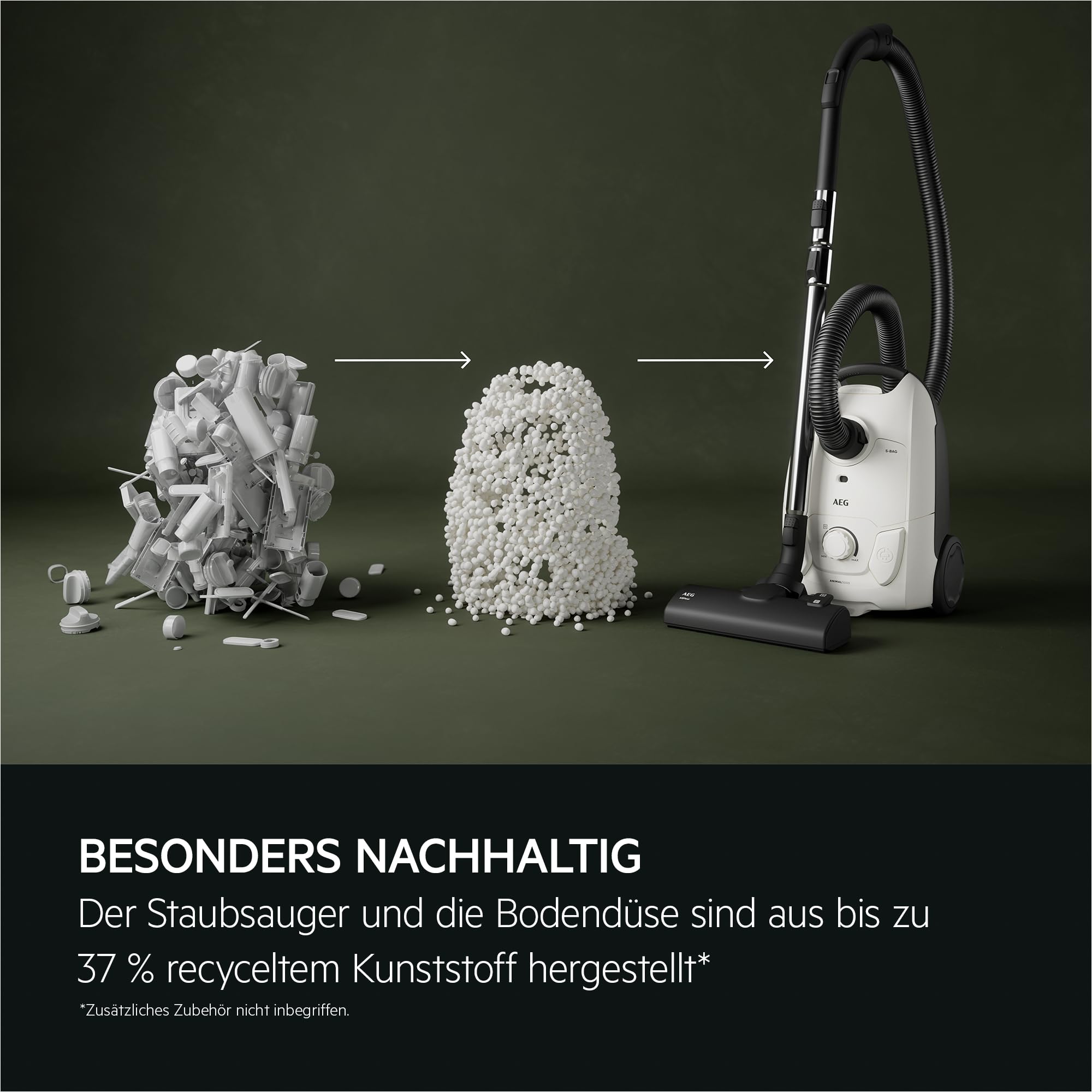 AEG CLEAN 5000 Staubsauger mit Beutel, Hohe Saugleistung, 37 % Recyclingkunststoff, AllFloor Bodendüse mit Klicksystem, 2in1 Multifunktionsdüse, 8,5m Aktionsradius, Waschbarer Hygiene-Filter, AB51C1SW