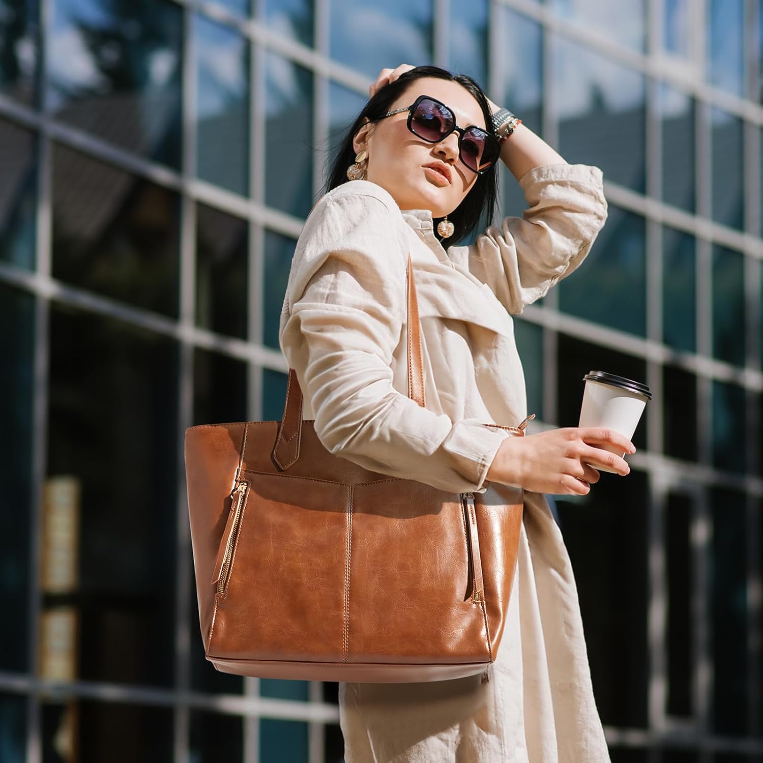 Missnine Tote Bag for Women with Zipper, Leather Purse and Handbags, Ladies Top-handle Shoulder Bags for Work, Casual, Travel