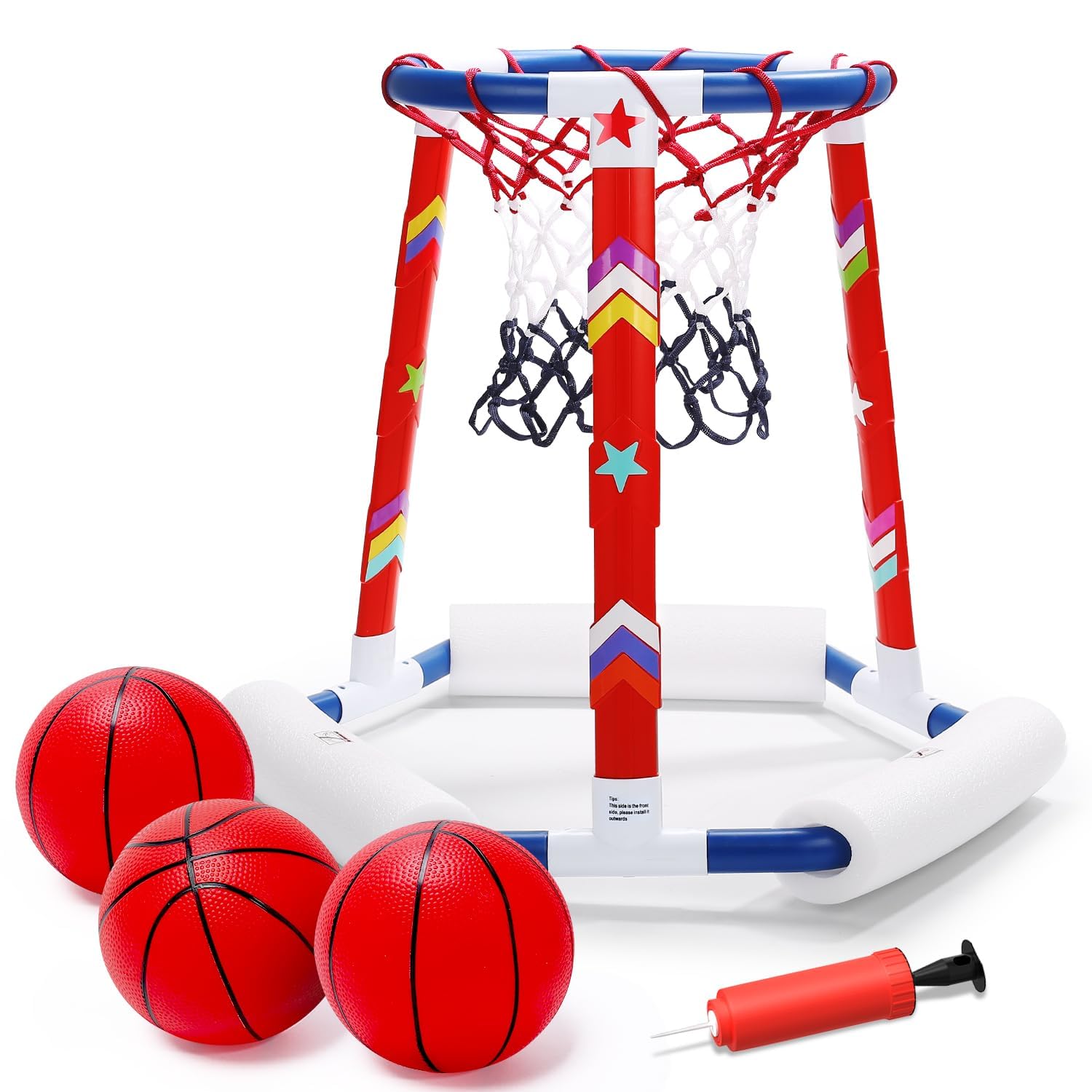 EagleStone Swimming Pool Basketball Hoop Toys, Floating Basketball Hoop Outdoor Game, Inflatable Pool Toys for Toddlers with 3 Large Balls, Pump, Stickers, Water Basketball Game for Kids and Adults