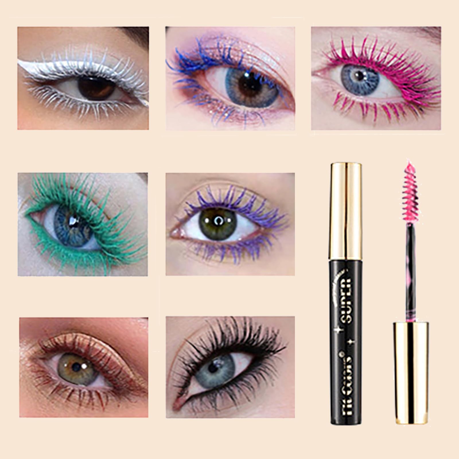 Joyeee 7 Farben Bunte Mascara Set, Bunte Wimperntusche, Professionelles Color Mascara Set, Wasserfest, Langanhaltend, Natürliche Lange Wimpern (Schwarz Braun Blau Lila Grün Weiß Rosa)