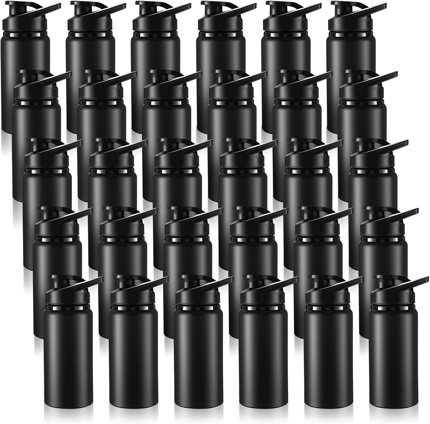 Domensi 30 Pack Aluminum Water Bottle Bulk Reusable Water Bottle, Lightweight Easy Carry Leakproof with Snap Lid Travel Bottles, for Gym Outdoor Sports Cycling Camping Fishing (17oz,Black)