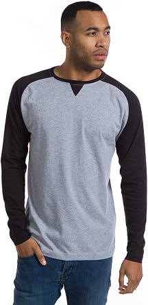 Ably Ronald Mens Color Block Cotton Crew Neck Long Sleeve T-Shirt | Repels Liquids, Stains, and Odors