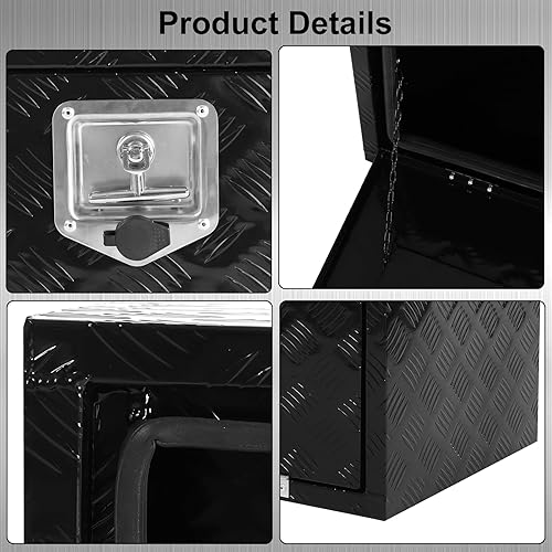 Miniatura 10 de PRFFWK Caja de herramientas de remolque de aluminio resistente de 36 x 17 x 18 pulgadas caja plana para debajo de la carrocería caja de herramientas