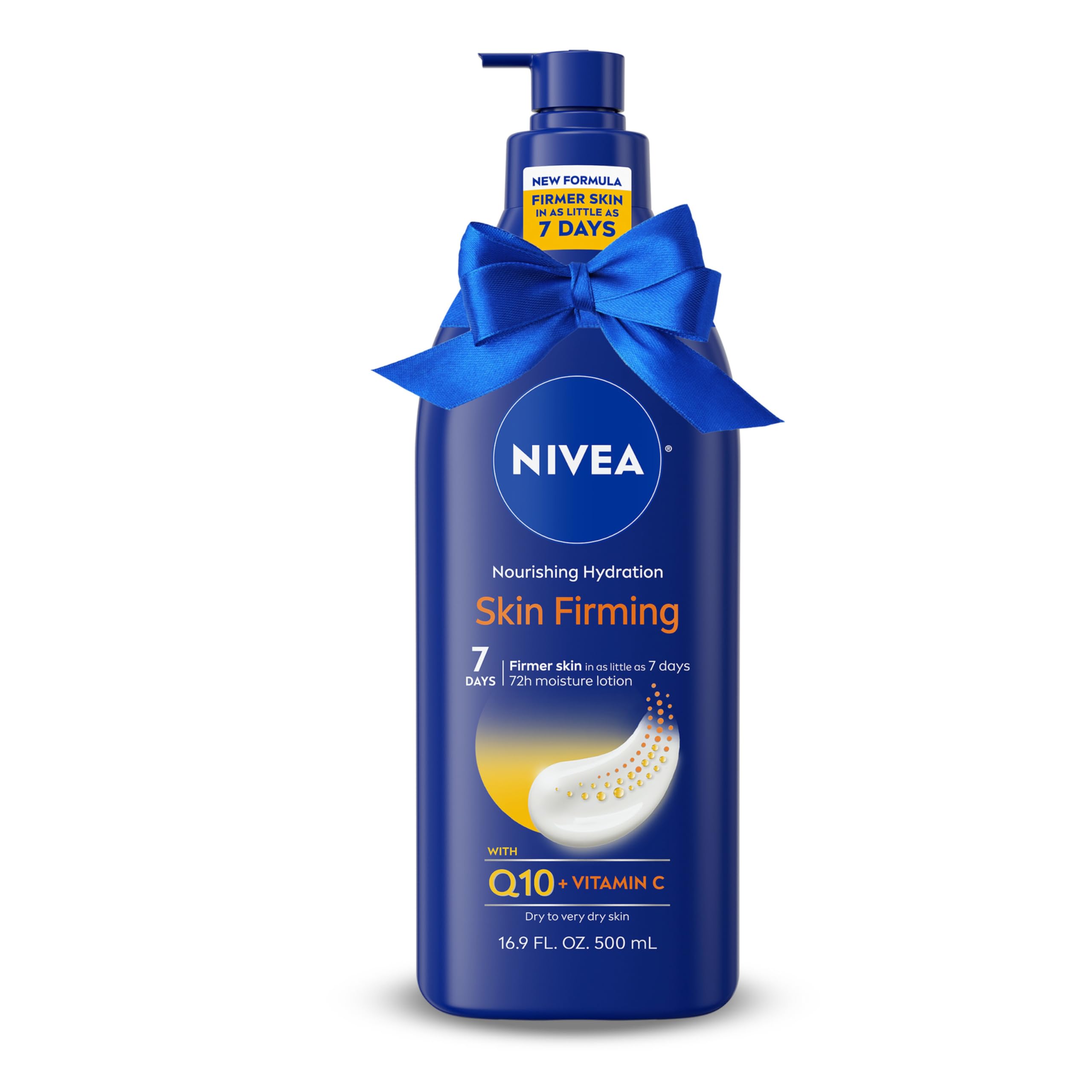 NIVEA Nourishing Hydration Skin Firming Body Lotion with Q10 and Vitamin C, 72-Hour Body Moisturizer for Dry to Very Dry Skin, Holiday Gifts for Self Care, 16.9 Fl Oz Pump Bottle