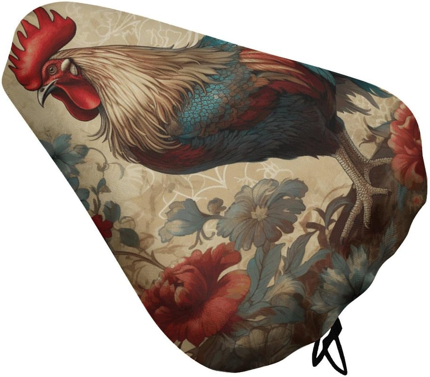 Waterproof Pastoral Rooster Bike Seat Cushion Cover, Padded Bicycle Seat Cover with Drawstring for Men Women, Wide Bike Saddles Protector for Mountain Exercise Road City Outdoor Biking