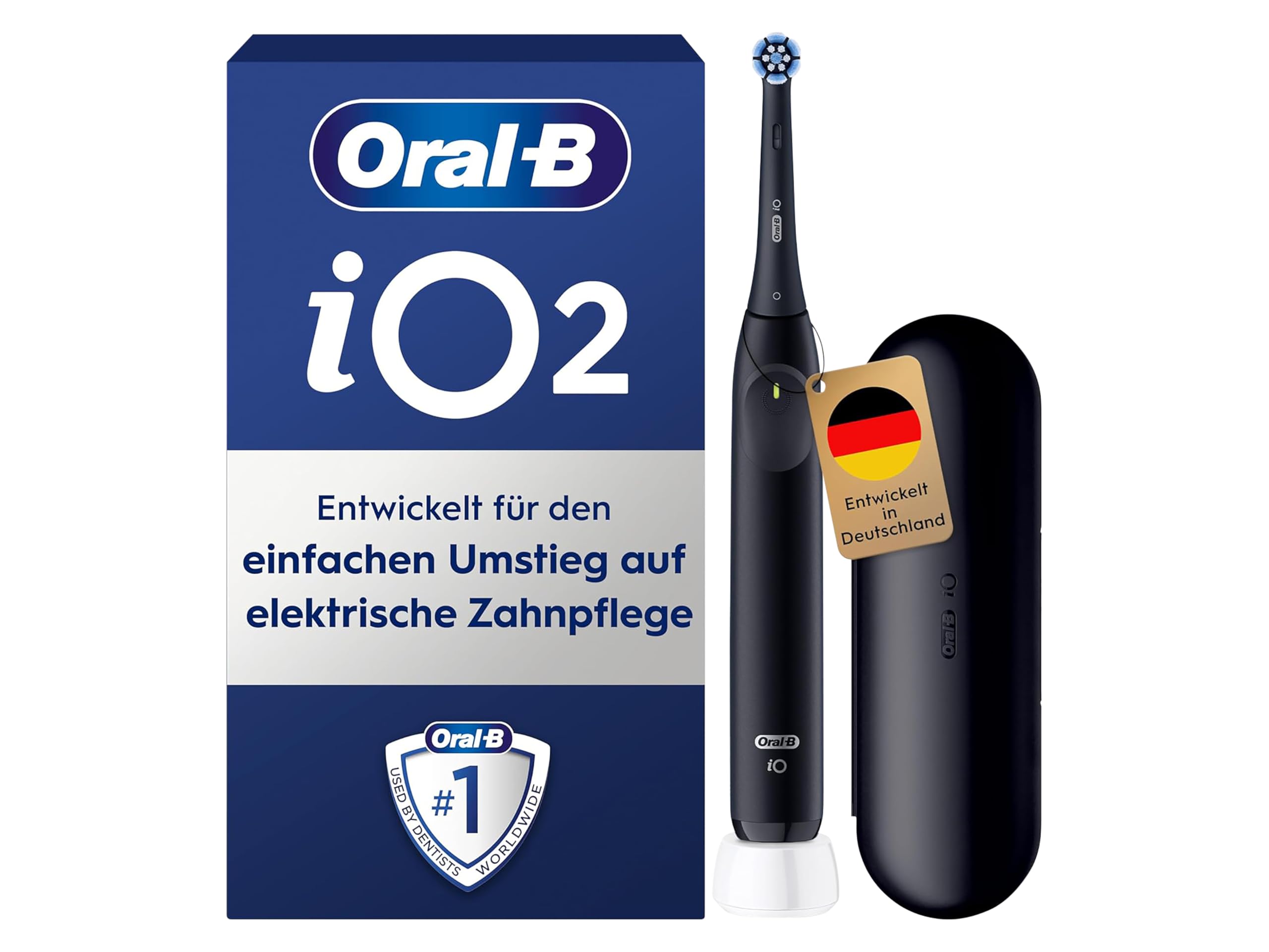 Oral-B iO Series 2 - Cepillo de dientes eléctrico, 1 cepillo, 3 modos de cepillado para el cuidado dental, tecnología magnética, estuche de viaje, diseñado por Braun, Night Black