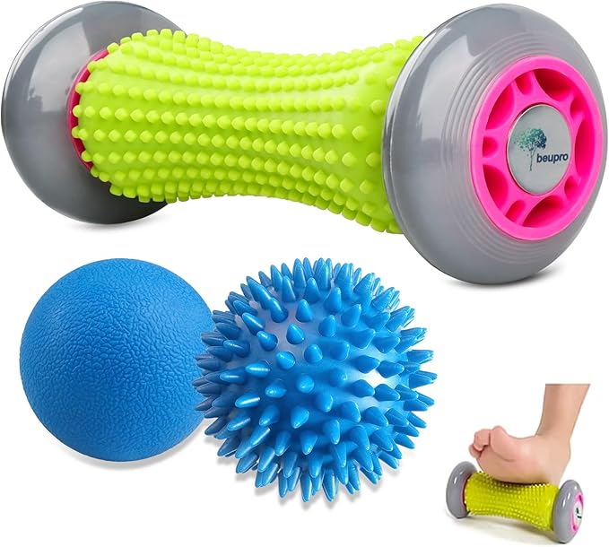 Plantar Fasciitis Massager, beupro Foot Roller & Lacrosse Ball & Spiky Massage Ball Set 3PCS