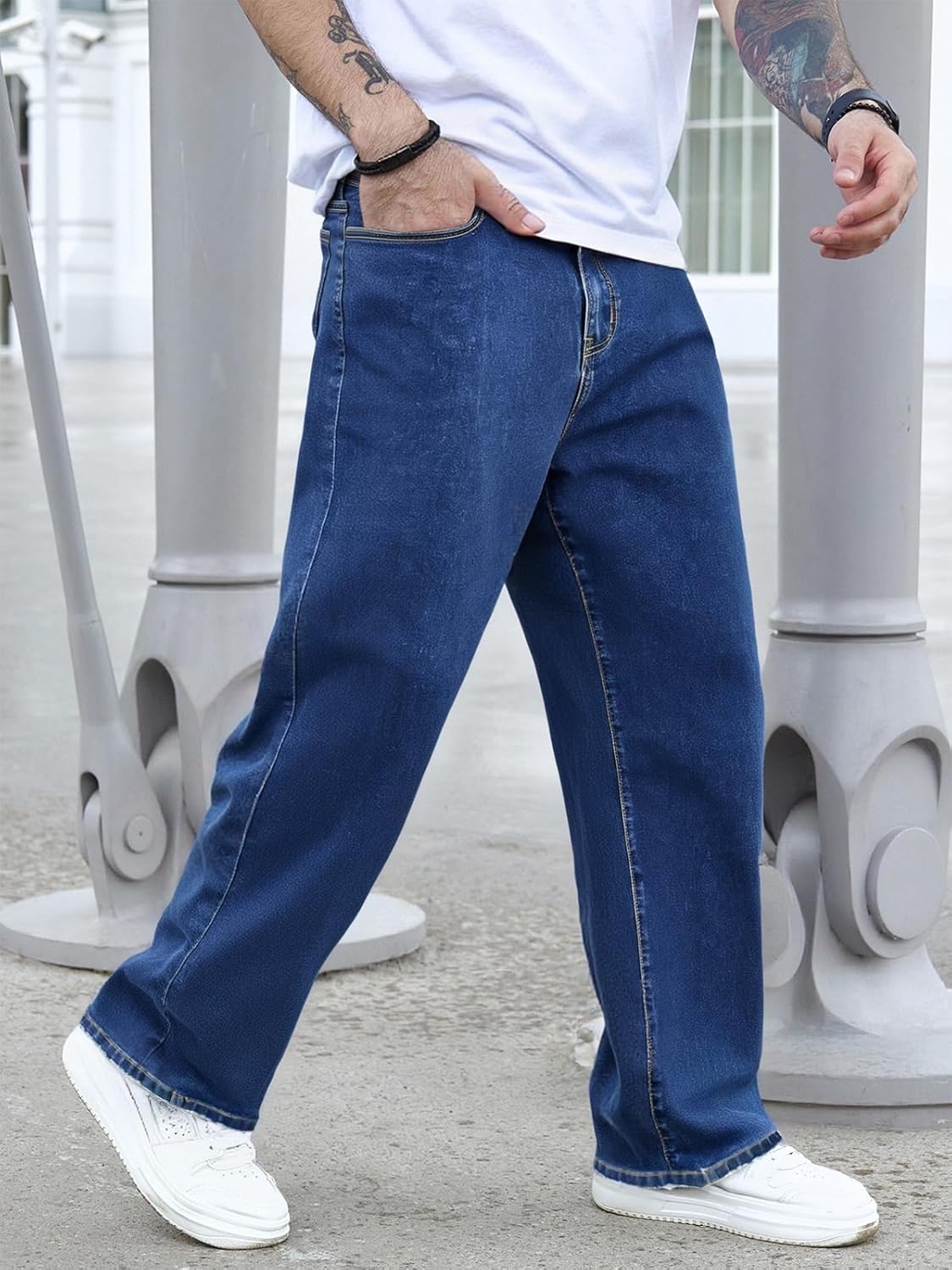 Men's Baggy Jeans Wide Leg Denim Pants - Relaxed Fit, Straight Leg, Stretch Comfort with Oversized Back Pockets - Image 3