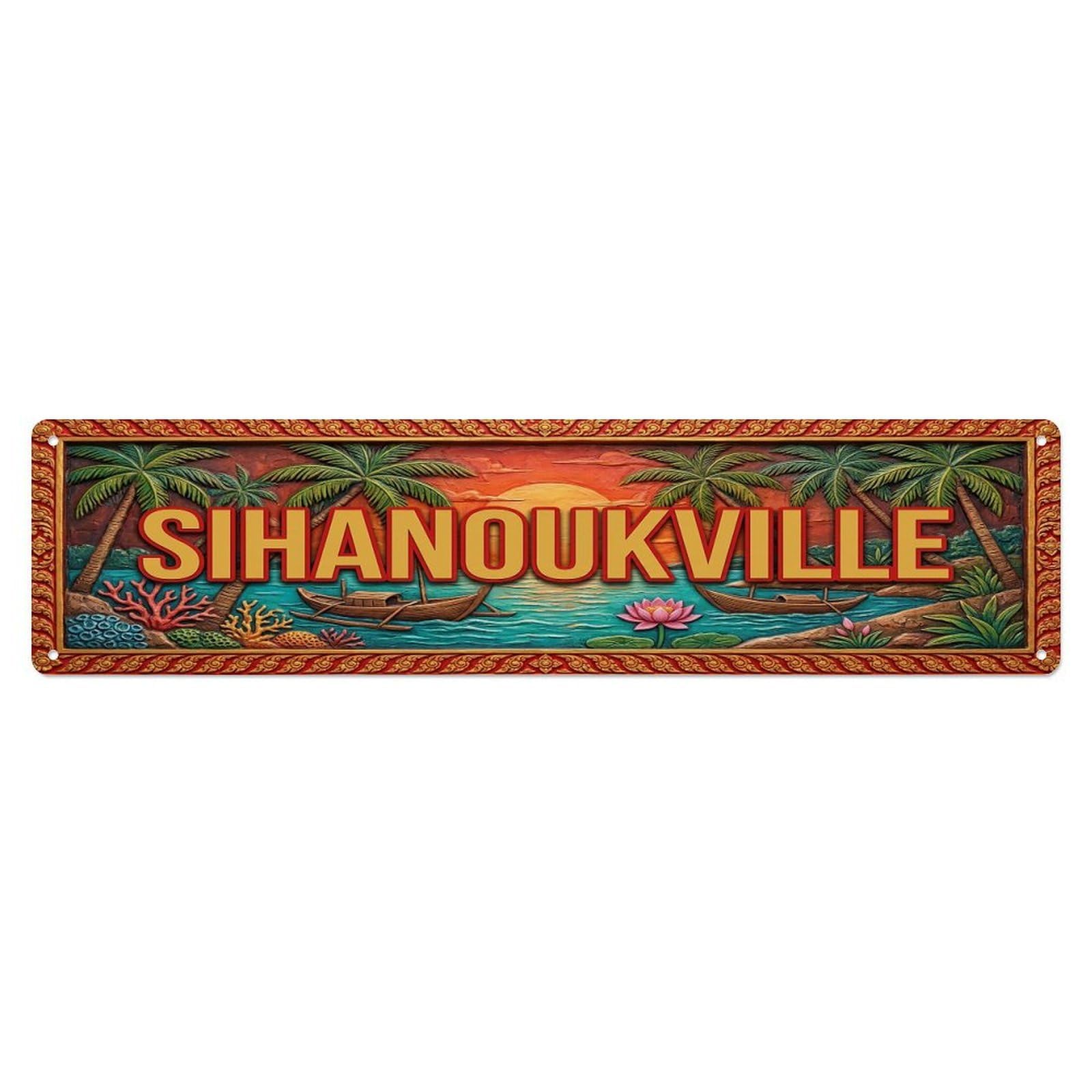 Cwbufd Vintage Style Vintage Sihanoukville Cambodia Flag Pattern Vintage Metal Tin Sign Plaque Wall Decor For Cafe, Club Bar, Office, Garden Metal Poster 4X16inch
