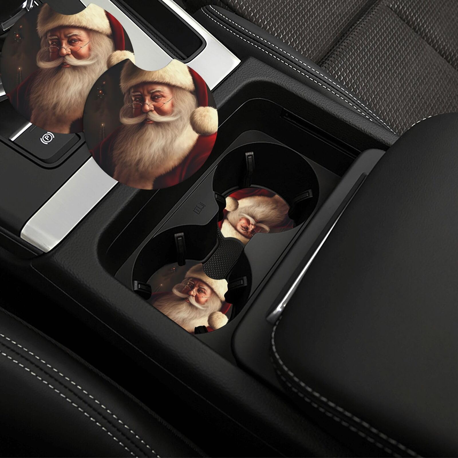Car Coaster 2 Pcs Car Cup Holder pad Christmas Santa Car Interior Cup Holder Pad Non-Slip Car Cup Pad Car Interior Decoration Accessories Car Cup mat for Most Vehicle 6.9 CM