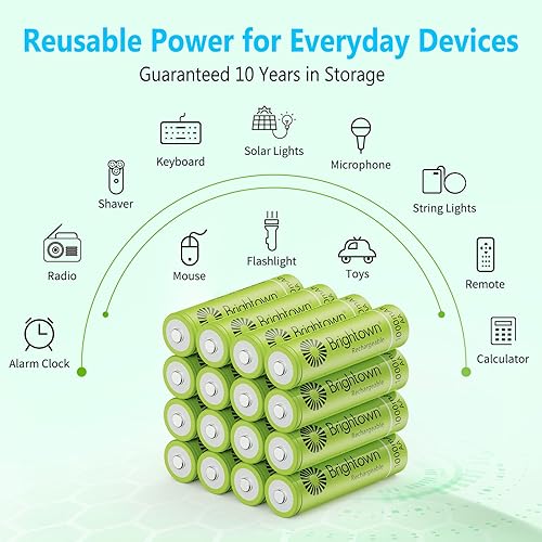 Vista 25 de Brightown Paquete de 4 pilas AA de 2000 mAh y 4 pilas recargables AAA de 1000 mAh, batería de alta capacidad NiMH de 1.2 V, ideal para luces solares