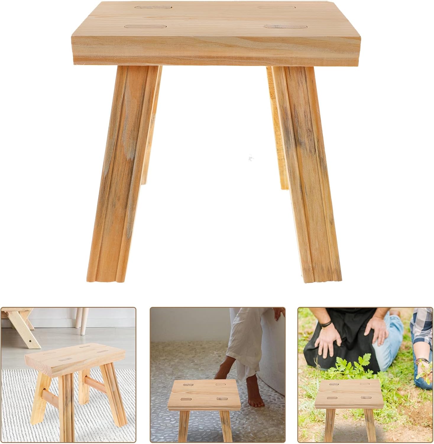 Bathroom Stool Wooden Step Stool Footstool Small Stool Ottoman Porch Shoe Changing Stool for Home Living Room, Kitchen Padded Seat