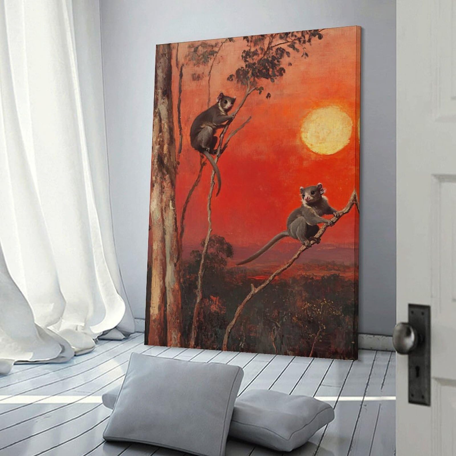 Junmoney Frame-Style-23 Two Possums At Sunset Canvas Art Print 24X36inch(60X90cm), For Apartment Walls, Studios Or Work Areas, An Easy Choice For New Home Styling