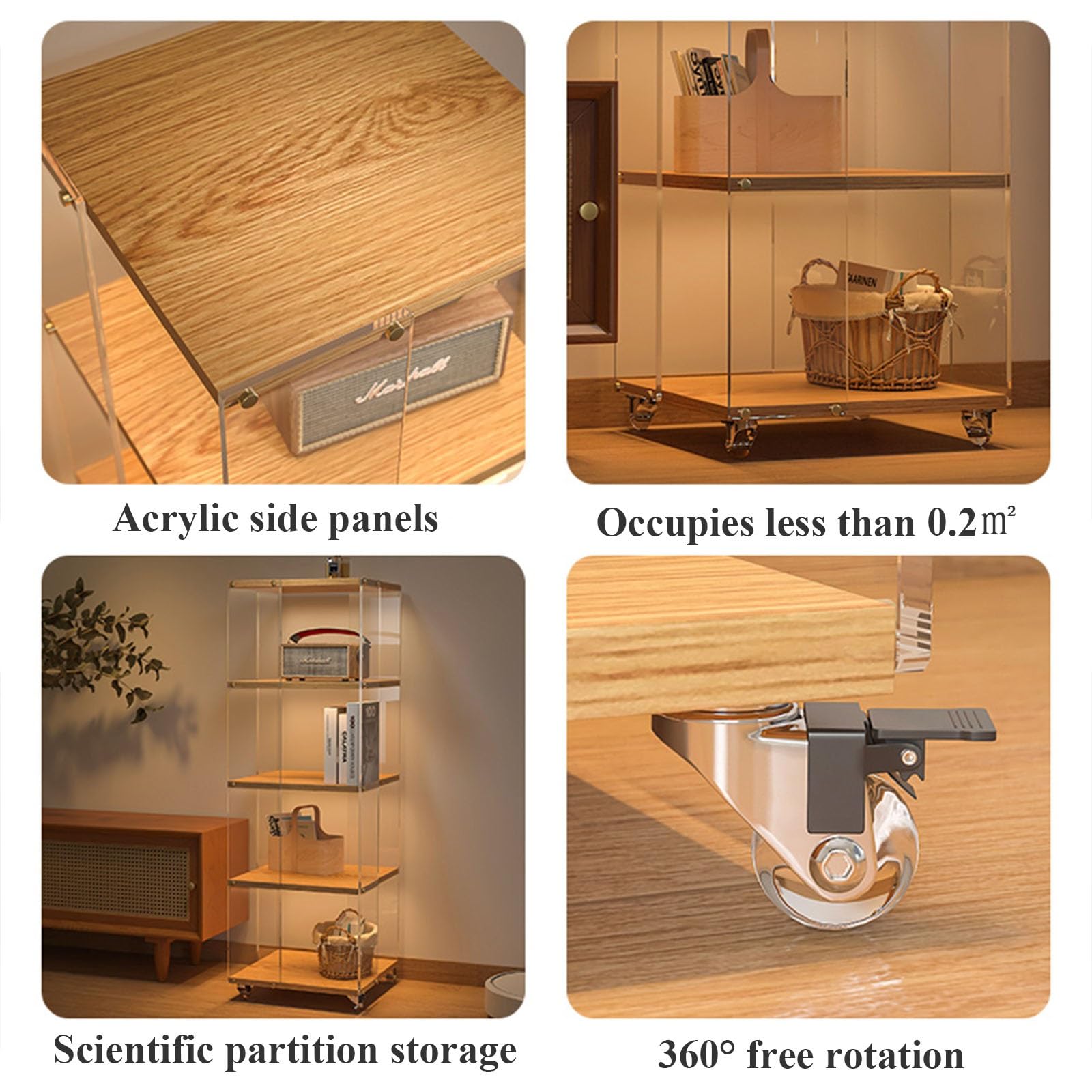 ieLsngai Draaibare boekenkast, 4 vakken houten rek bijzettafel, roterende boekenplank 360° rond, standrekken mini houten bijzettafel 31×46CM