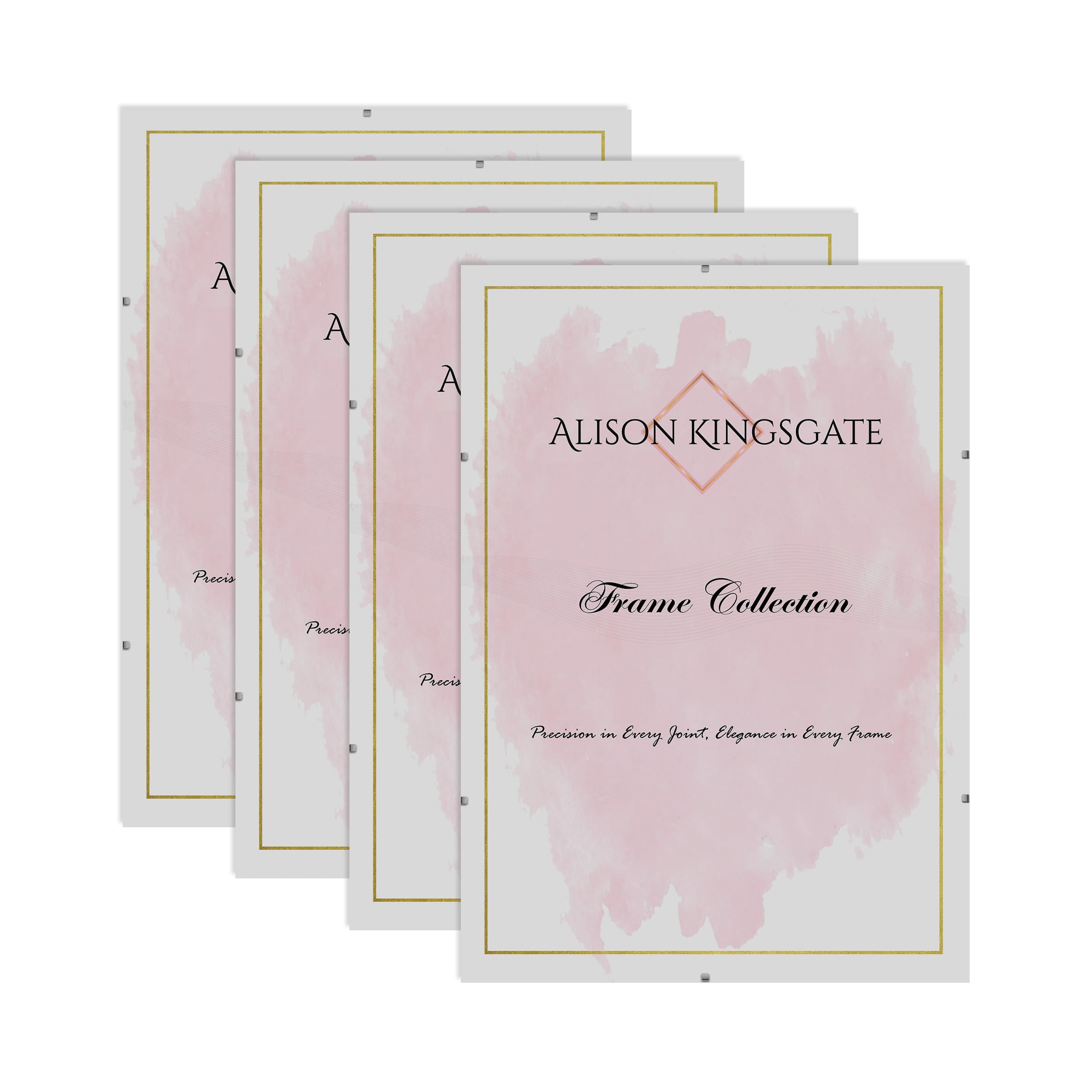 Alison Kingsgate 14X10 Clip Frame (Pack of 4)- Frameless Picture Frame with Shatter-Resistant Perspex & Sturdy MDF Back- Borderless Clip Photo Frame for Posters, Certificates, Art & Wall Decor