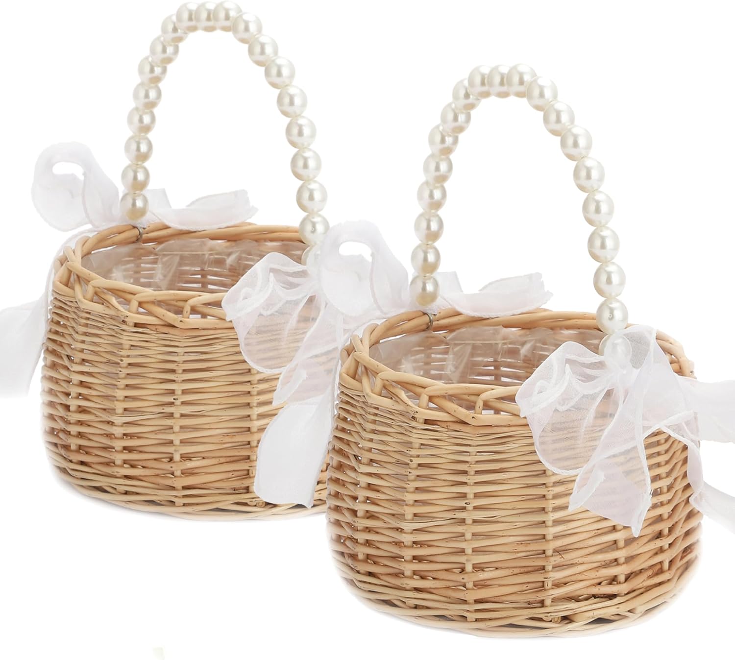 2PCS Wicker Rattan Flower Girl Basket, Handwoven Wicker