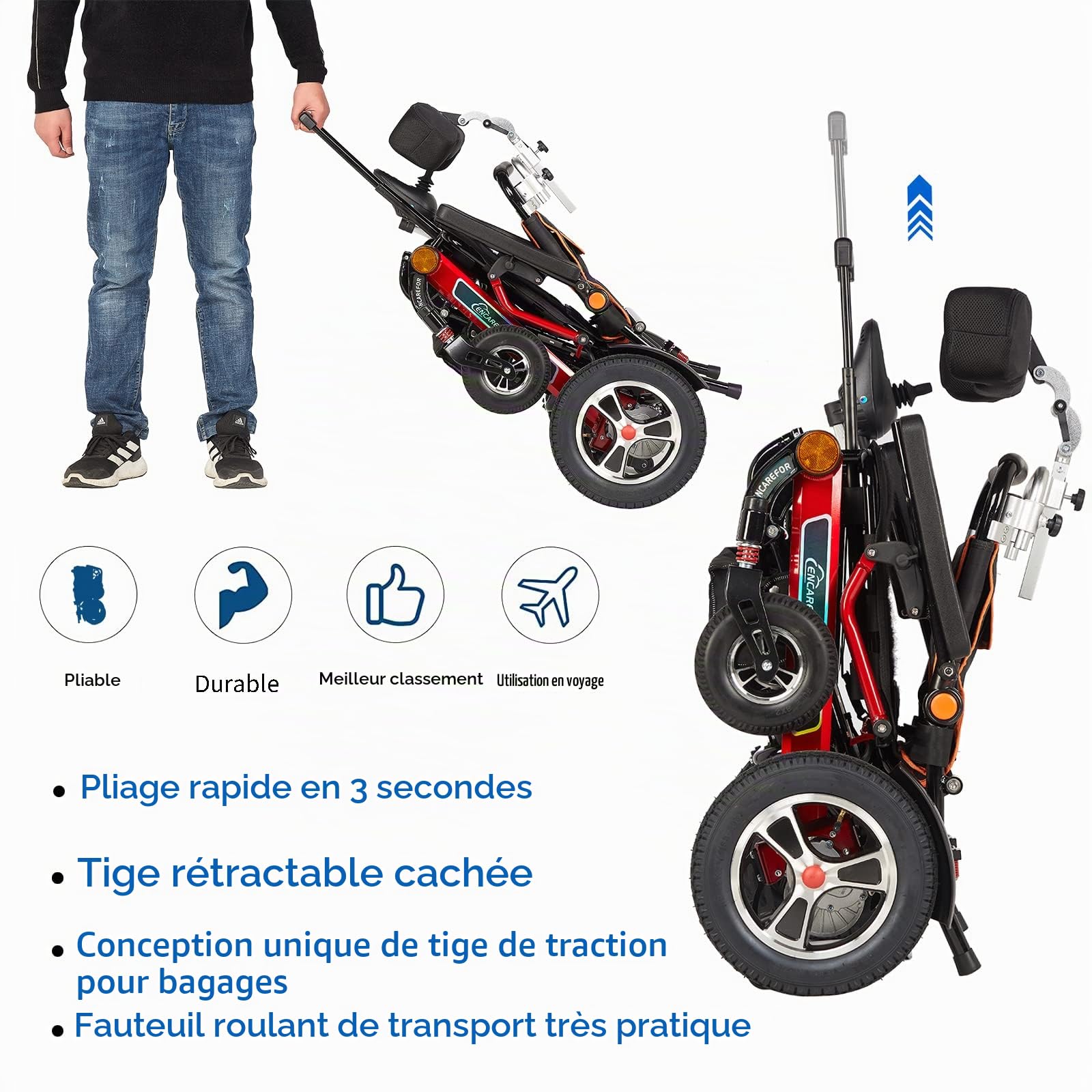 Fauteuil Roulant Électrique Inclinable Avec Appui-Tête Pour Adultes, En Alliage D’Aluminium Léger Et Pliable, Poids 25 Kg (Sans Batterie), Capacité De Charge 150 Kg, Double Moteur 250 W, Pour Personne