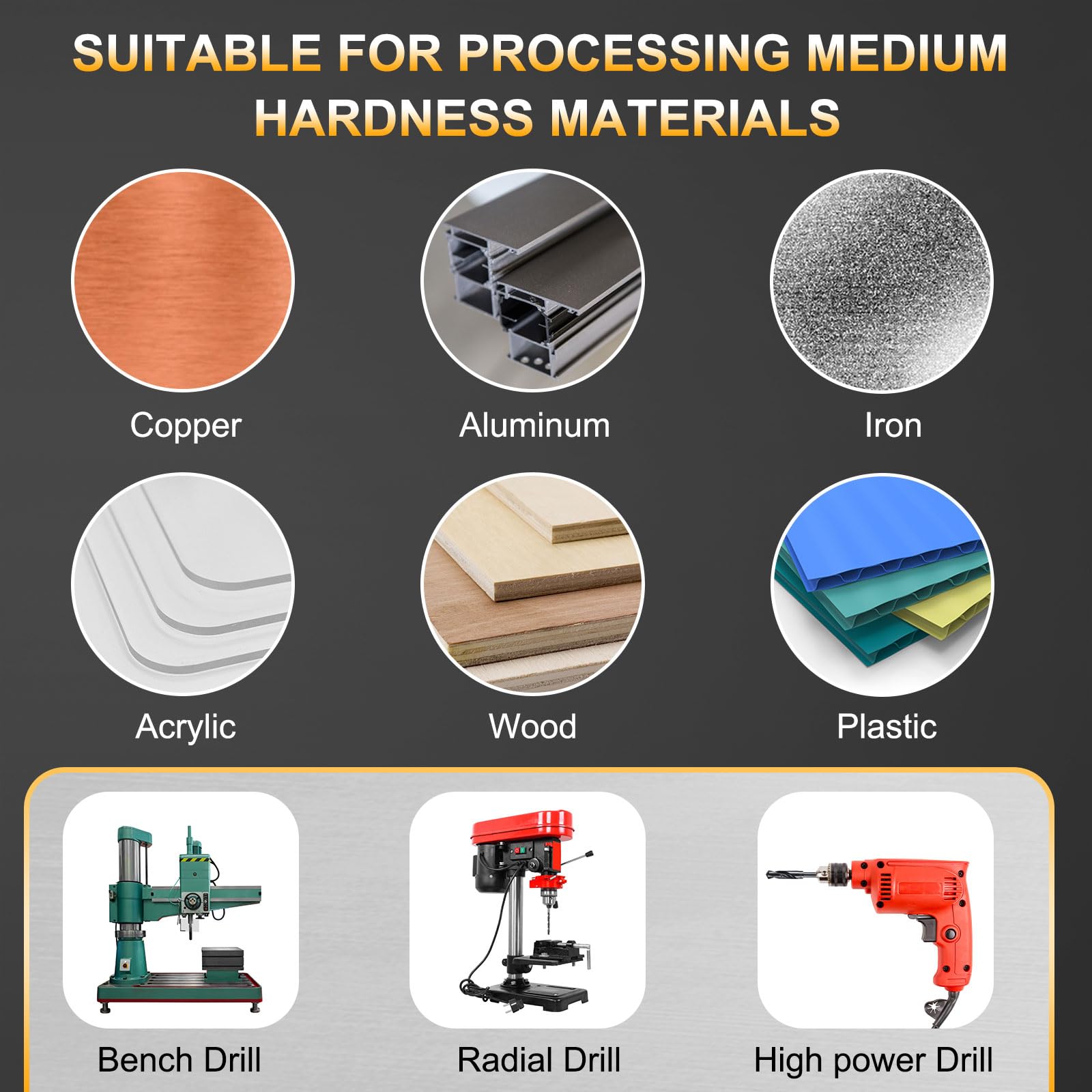 Punta Trapano A Gambo Ridotto 25mm - HSS 4241, Per Alluminio, Rame, Legno, Lucidata, Alta Velocit&agrave;