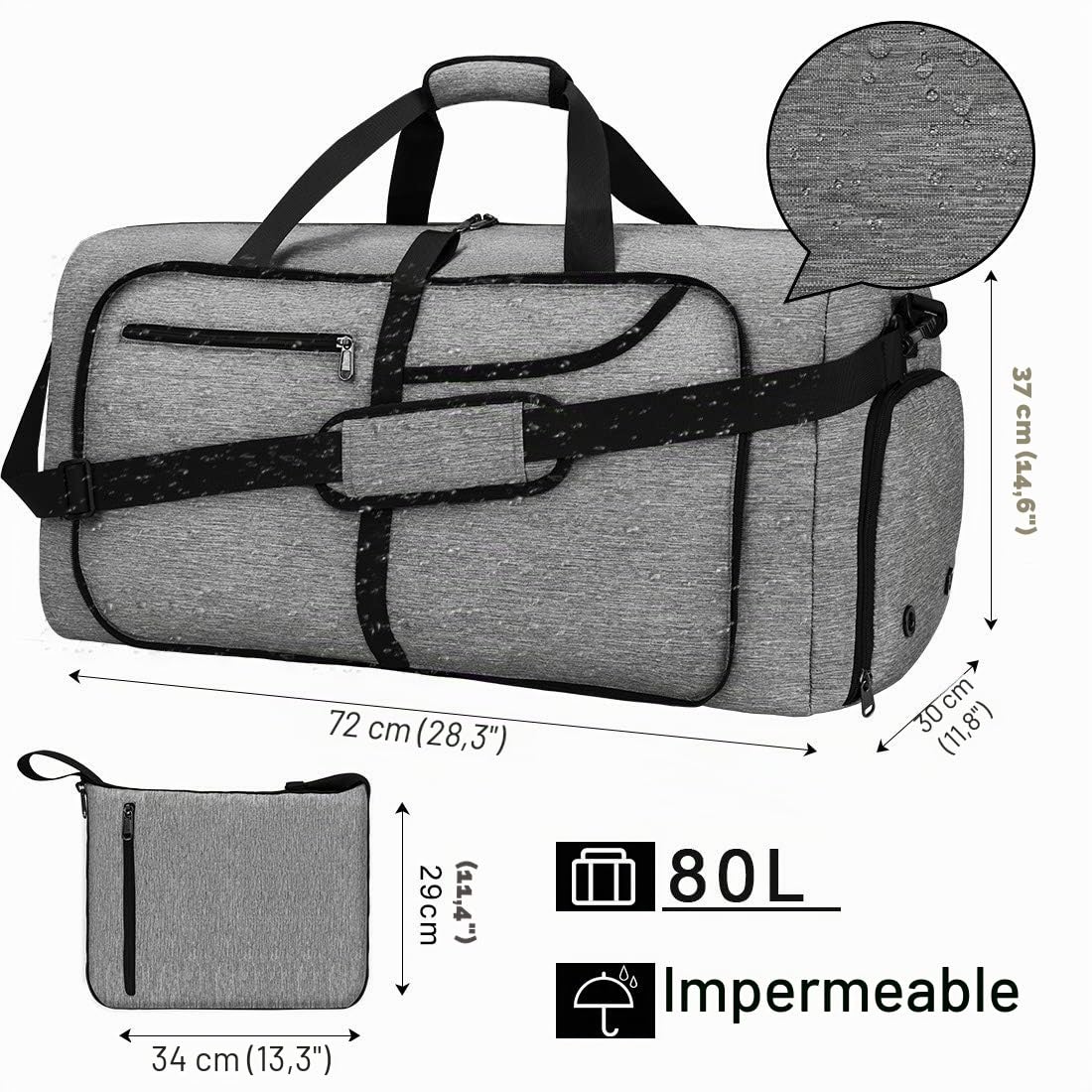 NEWHEY - Bolsa de Viaje Plegable para Hombre, Resistente al Agua, Grande, Ligera, para Camping, Senderismo, Plegable, 65 L, 80 L, 100 L, 120 L