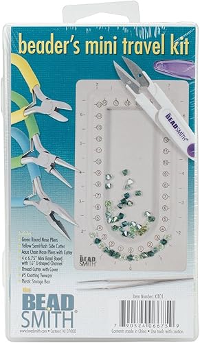 The Beadsmith Beader's Mini kit de viaje  Juego de identificación de color  Incluye tablero de cuentas, cortador lateral, nariz redonda, nariz de