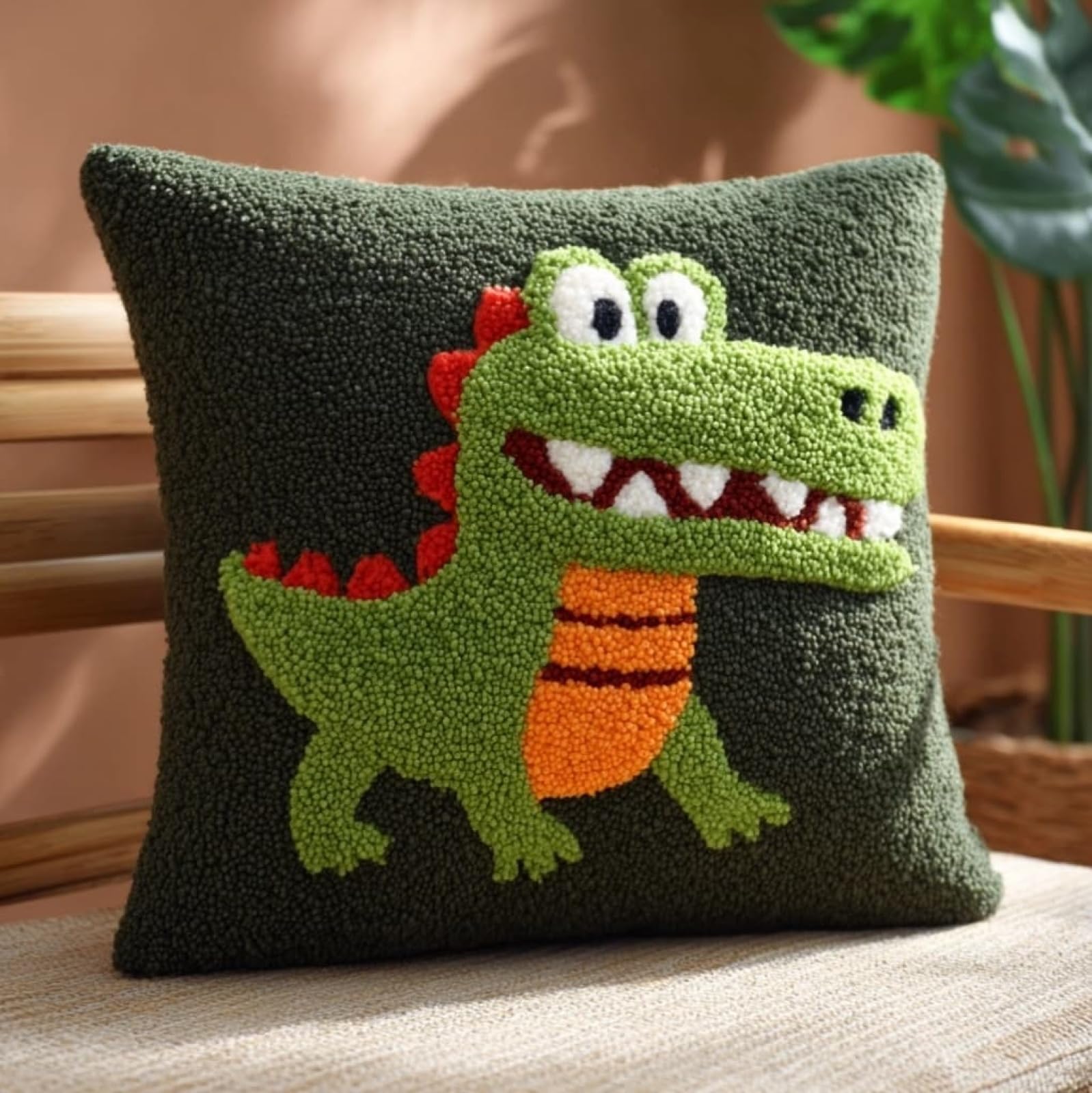 AxiangziK Pre-Printed Latch Hook Pillow Kit,Cute Crocodile