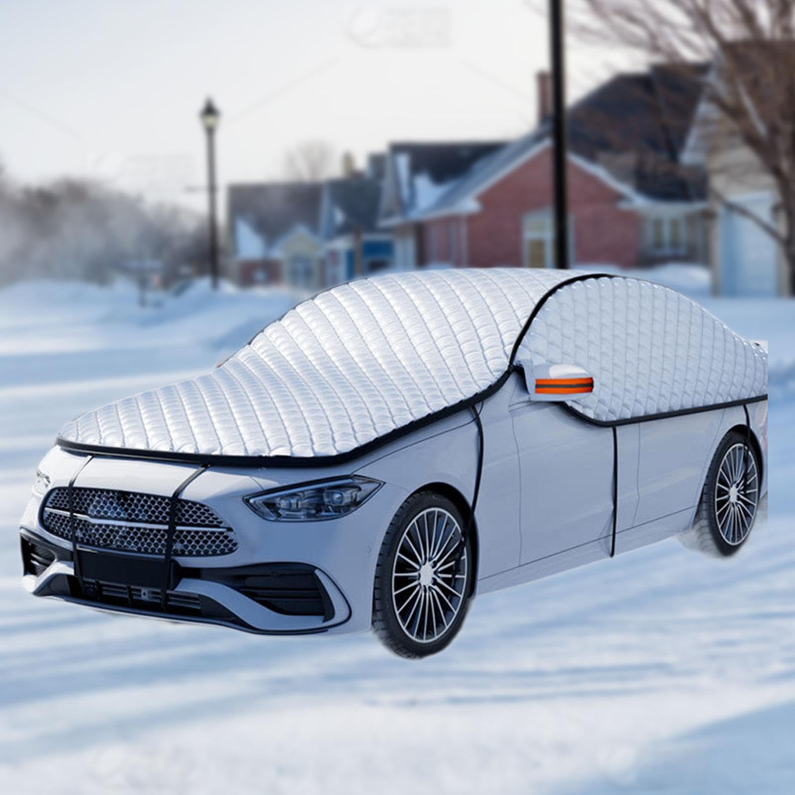Pare-Brise Voiture Couverture Antigivre Protection Solaire Housse Aluminium Renforcé Résistante Contre La Neige La Glace Les Le Vent E, 233 X 515 Cm
