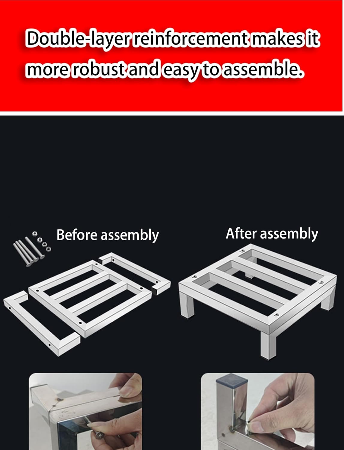 Heavy Duty Stainless Steel Appliance Riser Stand for Refrigerator & Washer | Floor Brackets, Storage Base, Split Pallet Design for Easy Cleaning & Airflow(25x25x10cm)