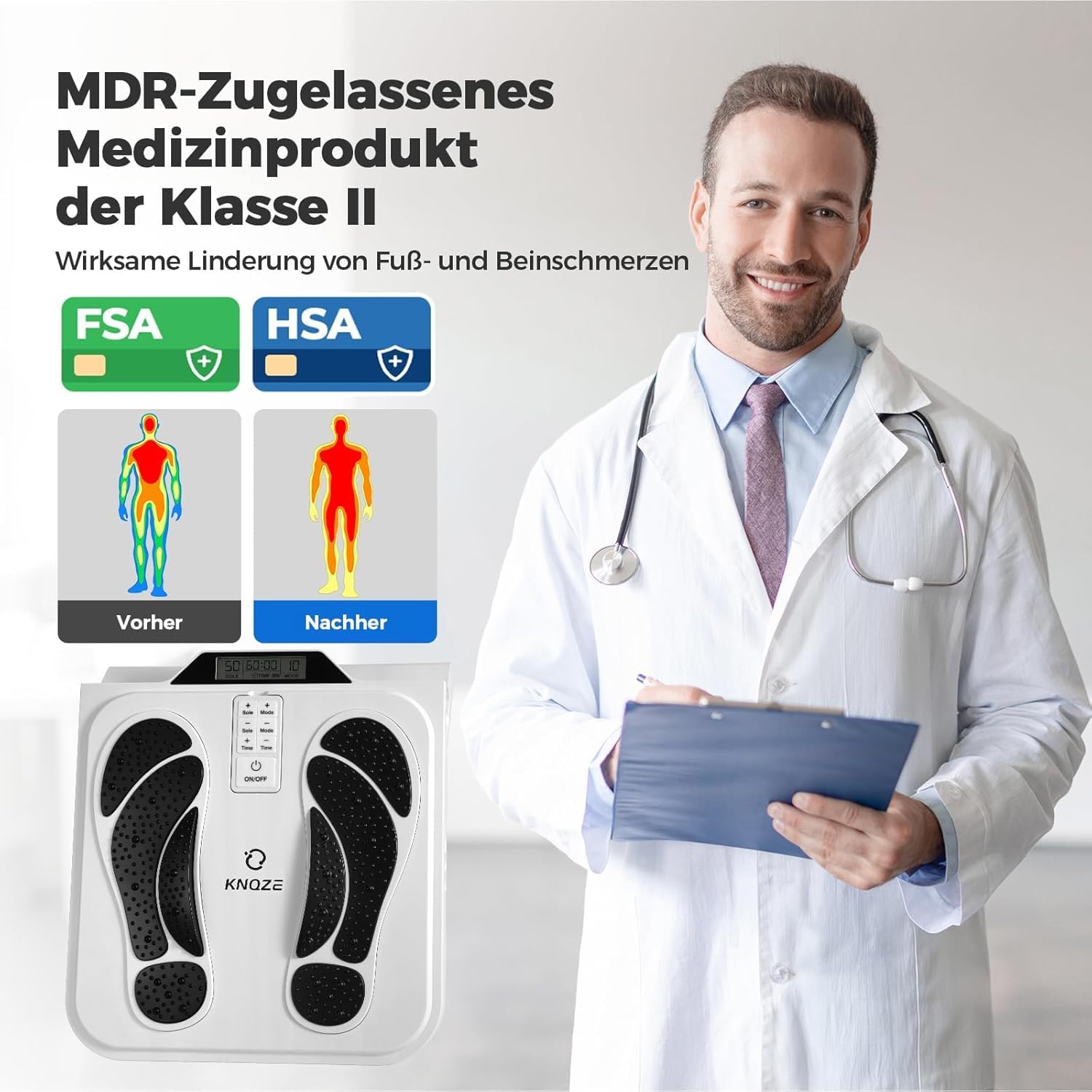 Appareil de massage électrique pour les pieds Stimulateur de circulation avec EMS et TENS, avec 10 modes, 50 niveaux d'intensité et 4 électrodes pour soulager la douleur et favoriser la circulation