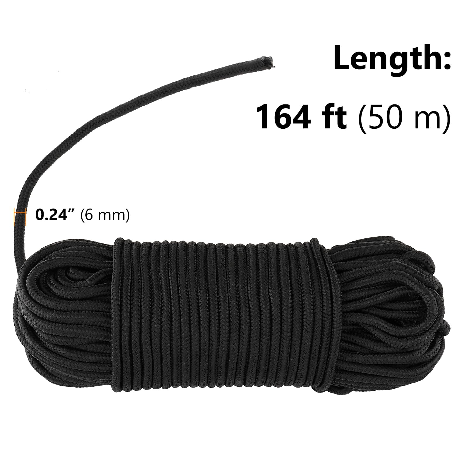 Paracord linka nylonowa 50 m x 6 mm, czarna, gruba linka Paracord z odpornego na rozerwanie nylonu, do wi?zania ogrodu, na kemping na ?wie?ym powietrzu