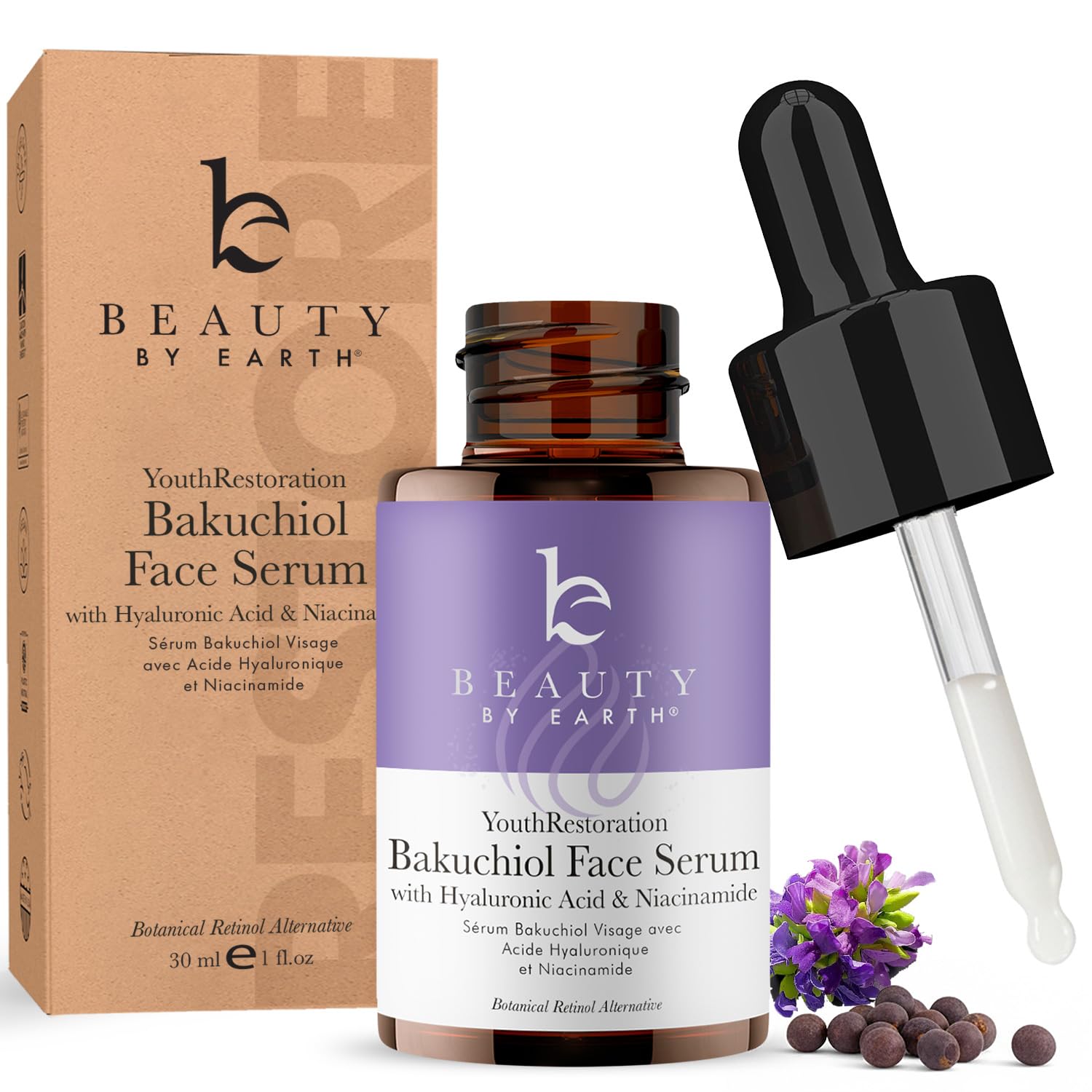 (1 pk) - Bakuchiol Face Serum for Women & Men - Plant Based Alternate Retinol Serum for Face Anti Ageing Serum with Hyaluronic Acid & Niacinamide Brightening Serum, Bakuchiol Serum, Anti Wrinkle Se...