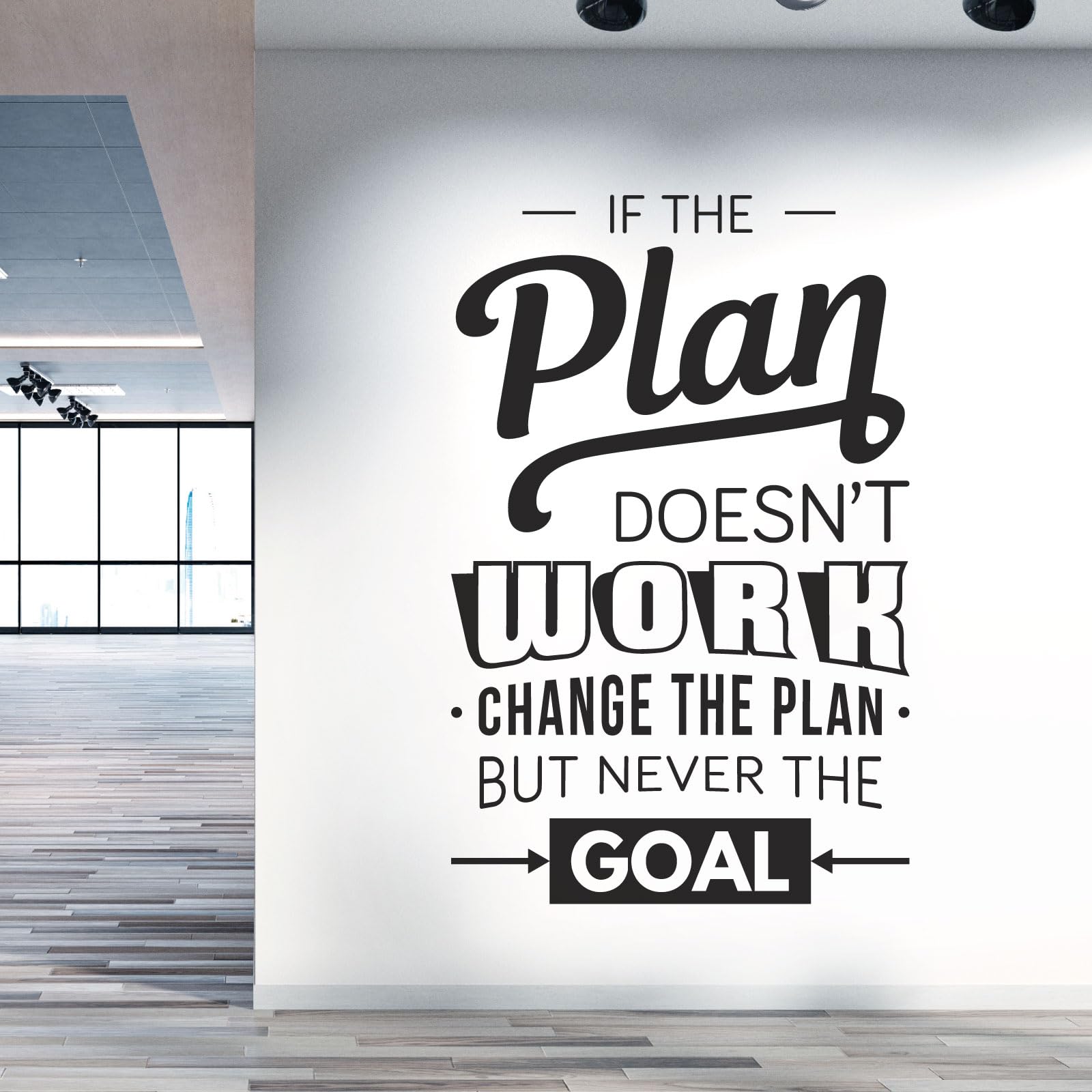Wandaufkleber mit Aufschrift "If the Plan doesn't work, Change the Plan, but Never the Goal", Firmenbüro, Firmen, Schwarz