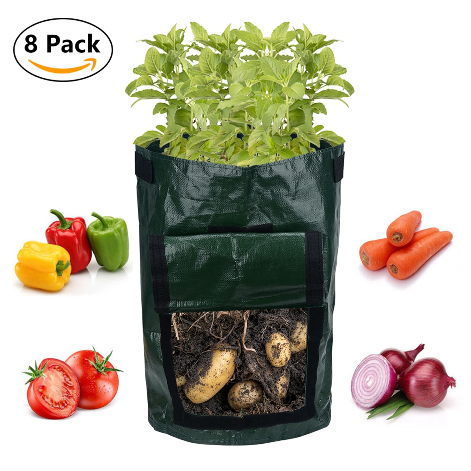 Lychee 8PCS 10 Gallon Potato Grow Bags,35cm x 45cm,PE Potato Planter Bag with Access Flap and Handles for Planting Vegetables Potato Carrot Onion Tomato (8PCS) - Image 2