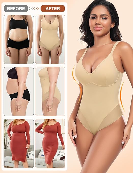 Niwicee Shapewear Body Shaper voor dames, buikweg-bodysuit met beha