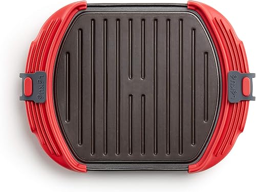 Miniatura 2 de Lékué XL - Parrilla para microondas, sandwichera, prensa panini (rojo) antiadherente para carne y sartén para microondas interior, cocción rápida,